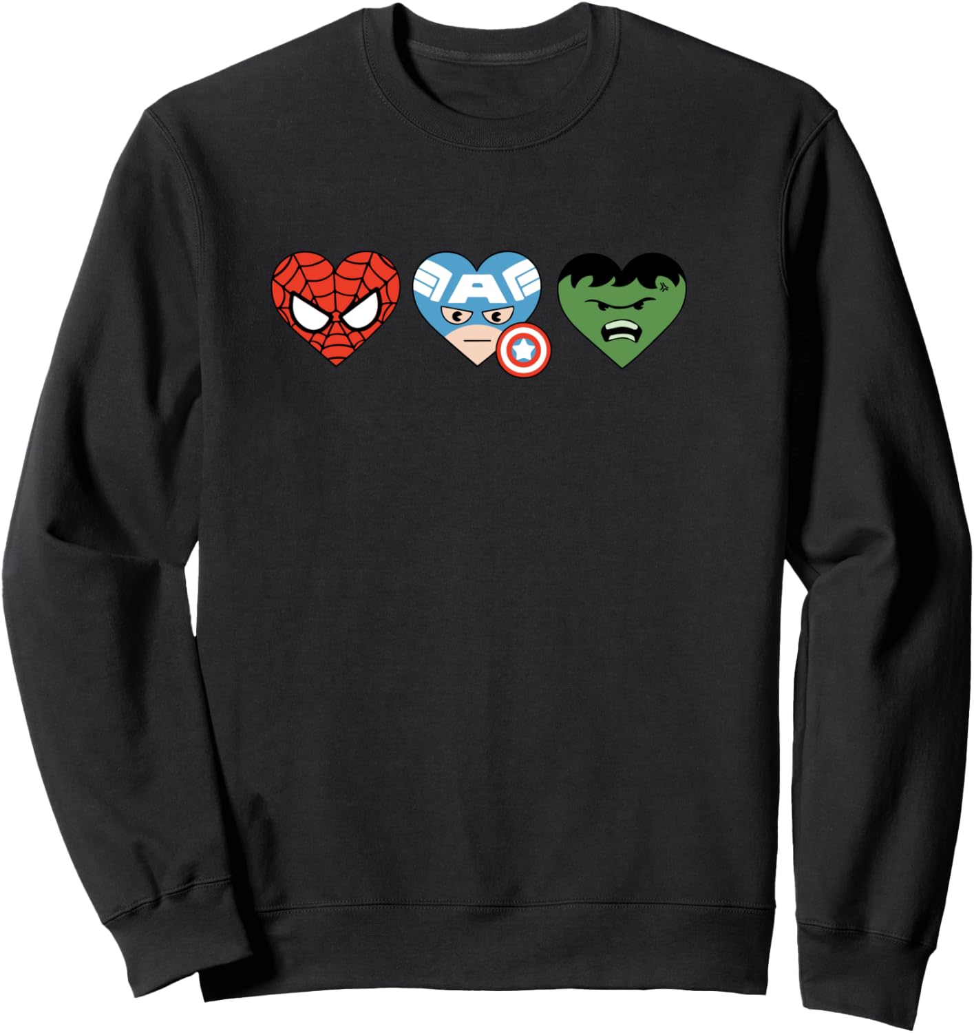 Amazon Essentials Marvel Hero Hearts Spider-Man Captain America and Hulk Sweatshirt - Sweatshirt | Black