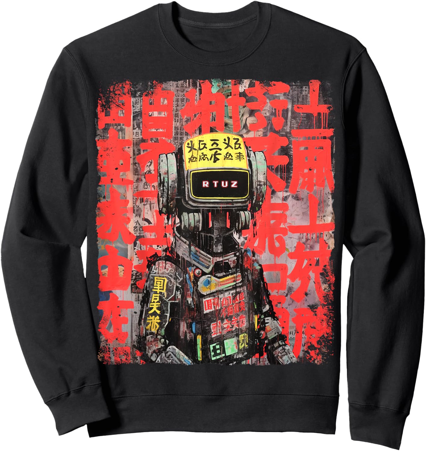 Hip Hop Y2K Vintage Hipster Edgy Urban Streetwear Robot Sweatshirt - Sweatshirt | Black