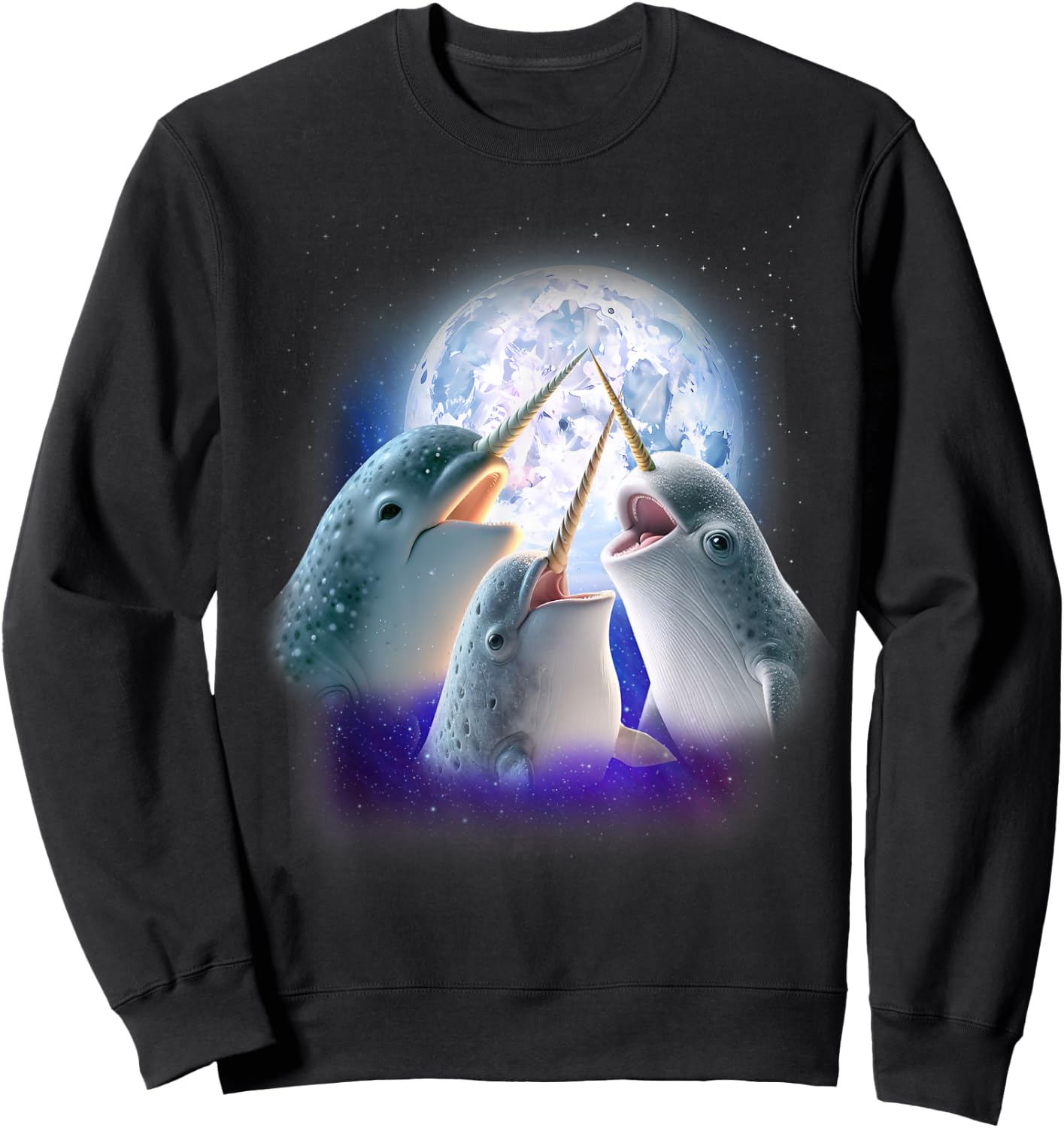 3 Narwhal Howling At The Moon Fun Narwhal Unicorn of the Sea Sweatshirt - Sweatshirt | Black