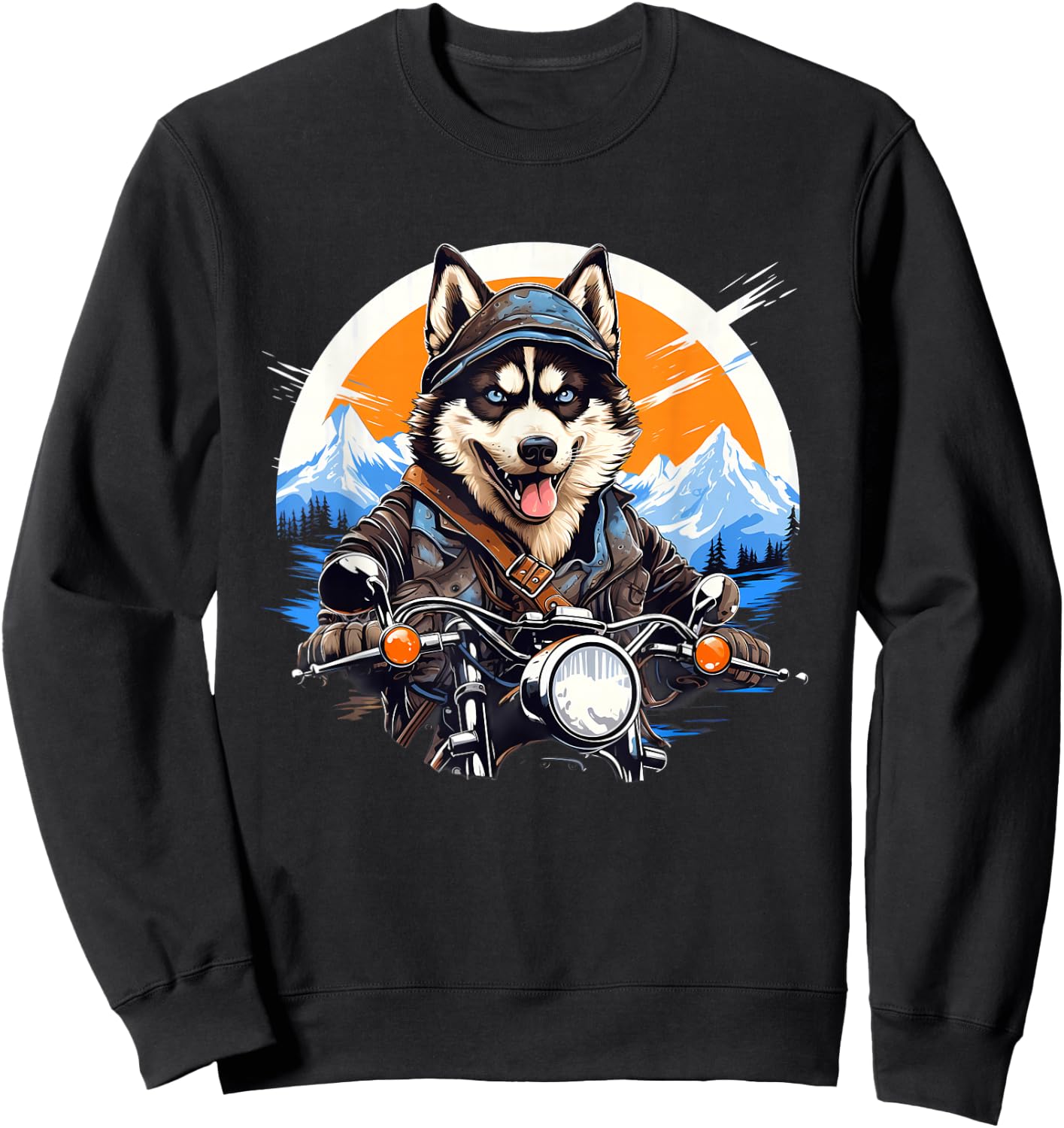 Biker Husky Dog Riding Motorcycle Sweatshirt - Sweatshirt | Black