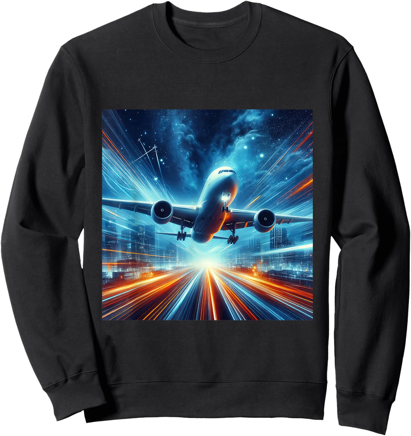 B-777 Aircraft Aviation Airplane Airport Runway Landing Sweatshirt - Sweatshirt | Black