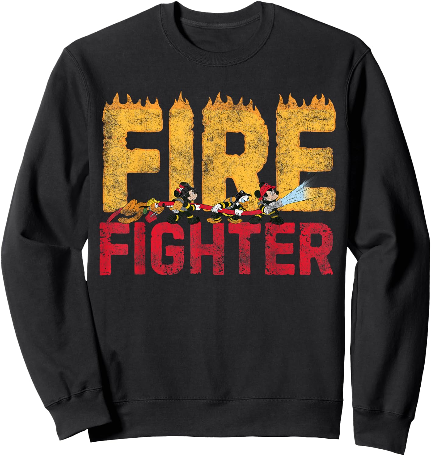 Disney Mickey and Friends Minnie Donald Pluto Fire Fighters Small Sweatshirt - Sweatshirt | Black