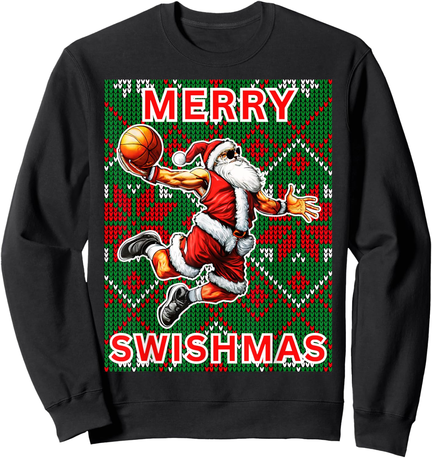 Merry Swishmas Basketball Christmas Santa Claus Slam Dunk Sweatshirt - Sweatshirt | Black