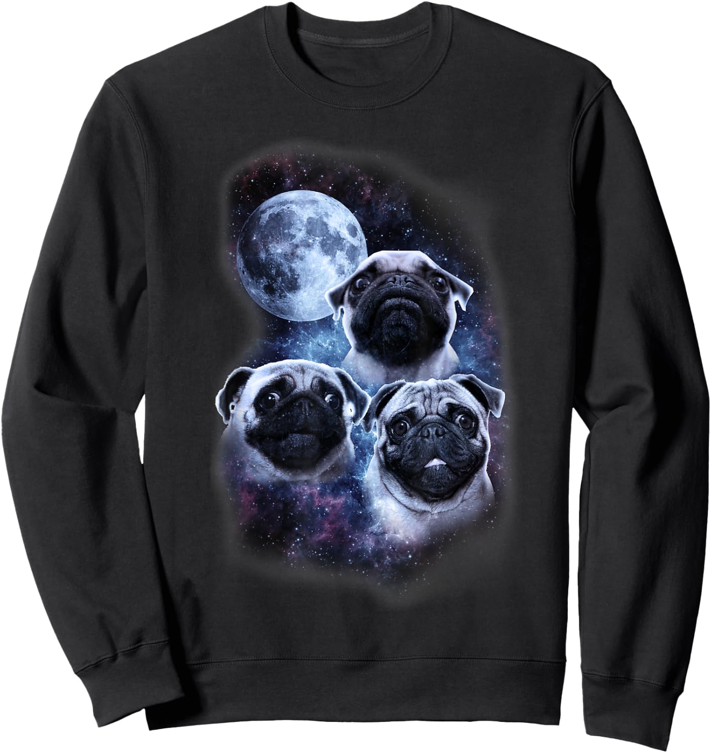Cute pug design in space, full moon, stars, milky way Sweatshirt - Sweatshirt | Black