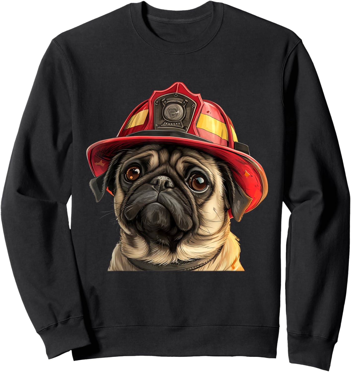 Pug Firefighter Hat Fireman Dog Sweatshirt - Sweatshirt | Black