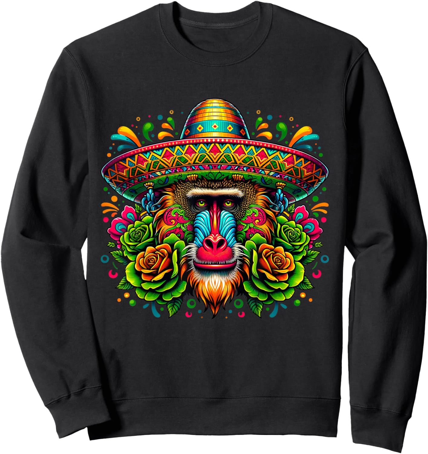 Mexican Cinco De Mayo Let's Fiesta Party Baboon Monkey Sweatshirt - Sweatshirt | Black