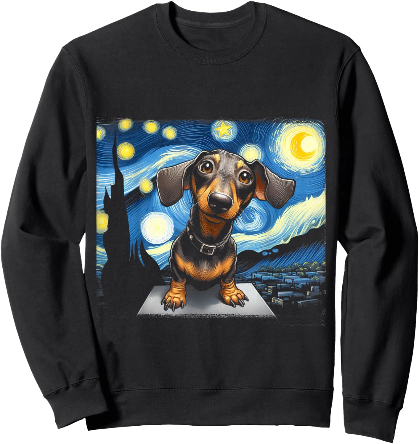 Funny Dachshunds Sausage Dogs in a Starry Night Sweatshirt - Sweatshirt | Black