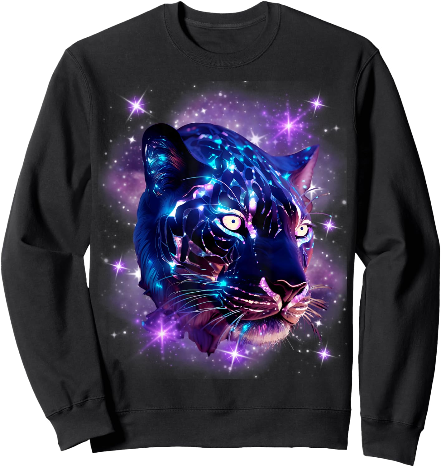 Cosmic Cheetah Leopard Tiger Purple Galaxy Stars Celestial Sweatshirt - Sweatshirt | Black