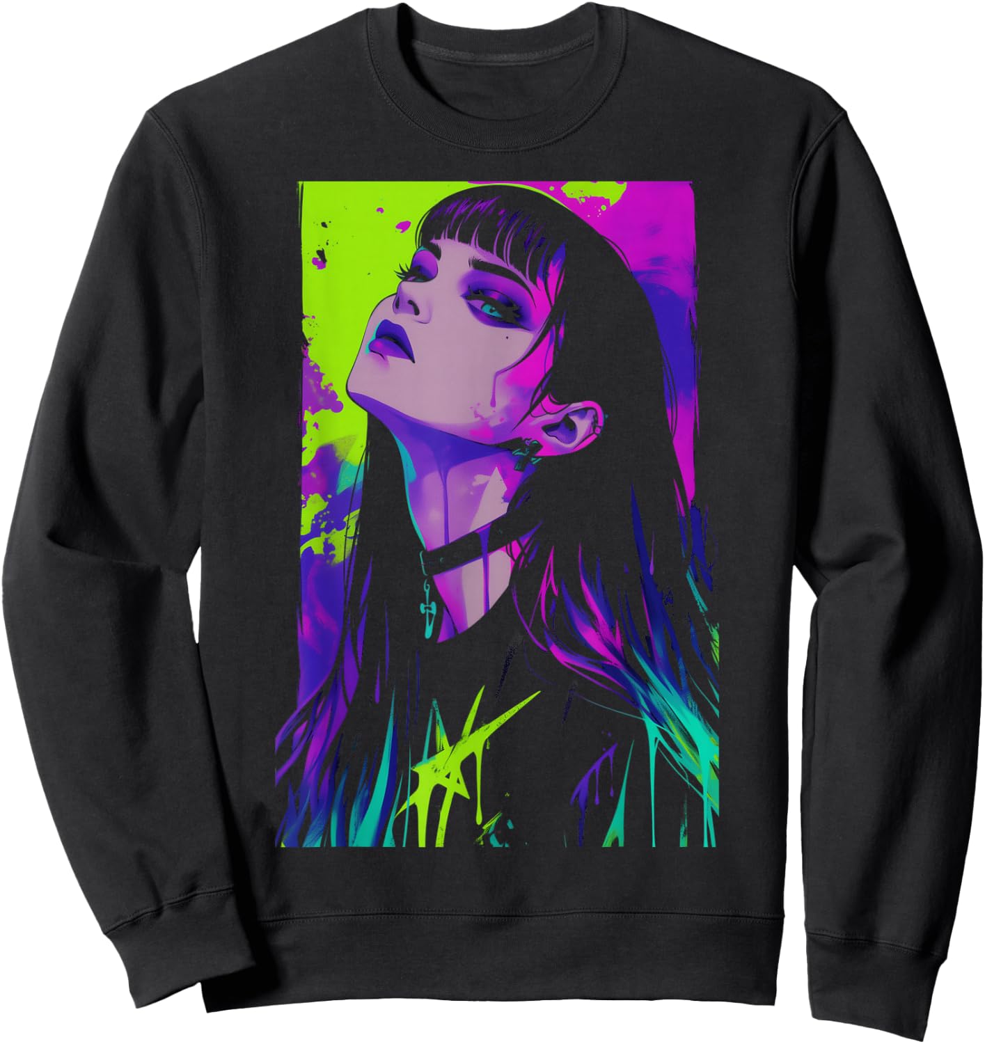 Cybergoth Cybercore Grunge Punk Goth Girl Alt Anime Manga Sweatshirt - Sweatshirt | Black