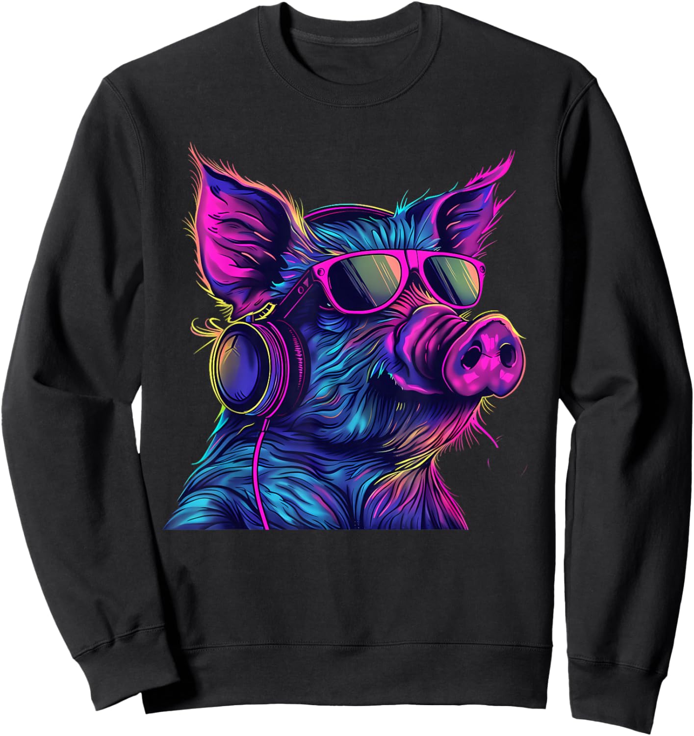 Pig DJ Techno EDM Pig Lover Music Headphones Beatmaker Sweatshirt - Sweatshirt | Black
