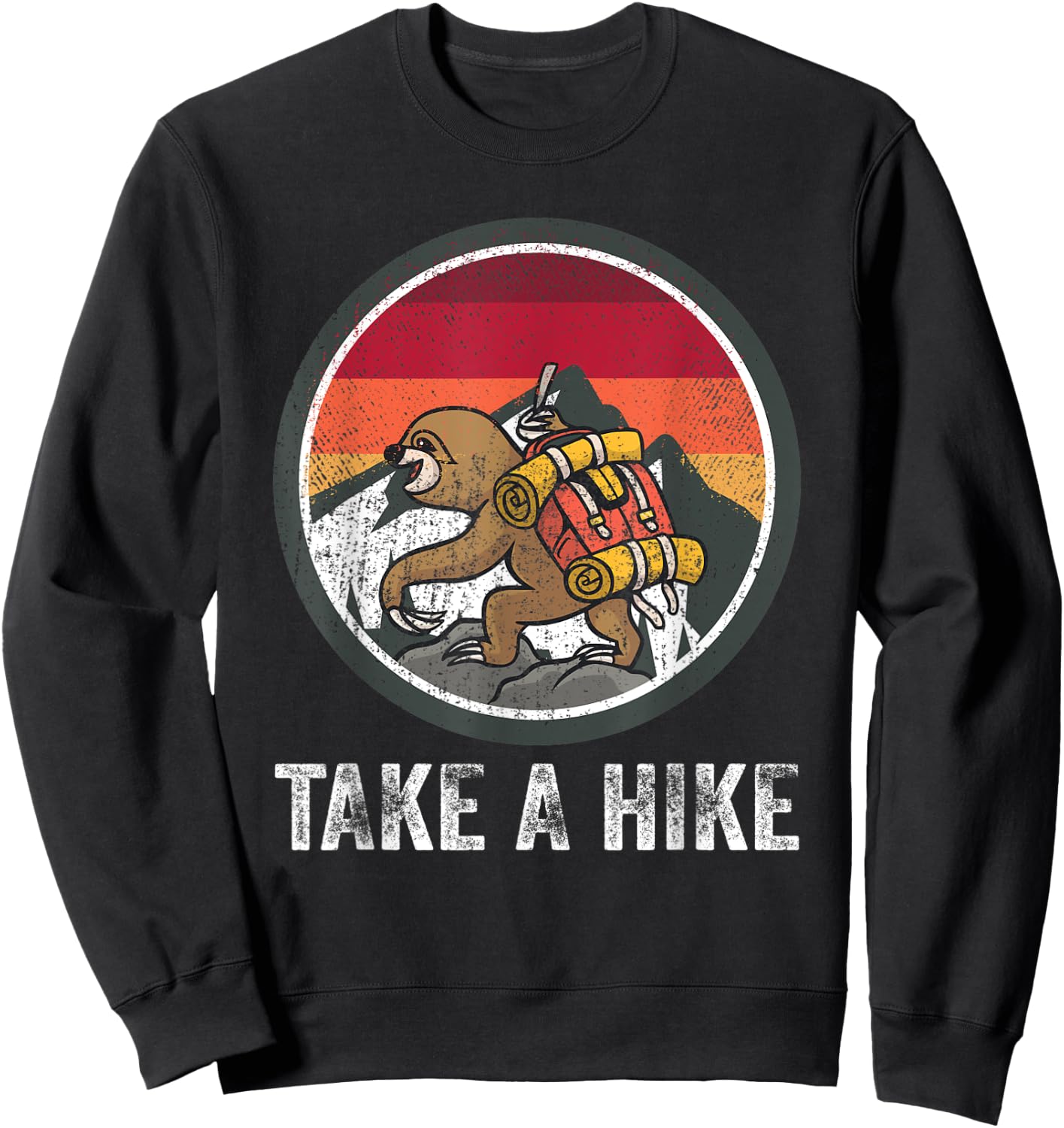 Take A Hike Retro Hiker Sloth Hiking Trekking Fun Kids Boys Sweatshirt - Sweatshirt | Black