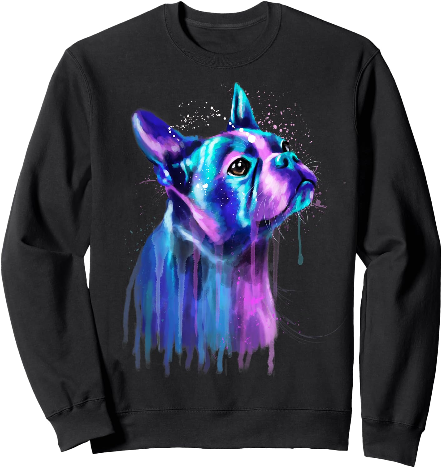 Colorful Boston Terrier Dog Art Watercolor Painting Women Kids Sweatshirt - Sweatshirt | Black