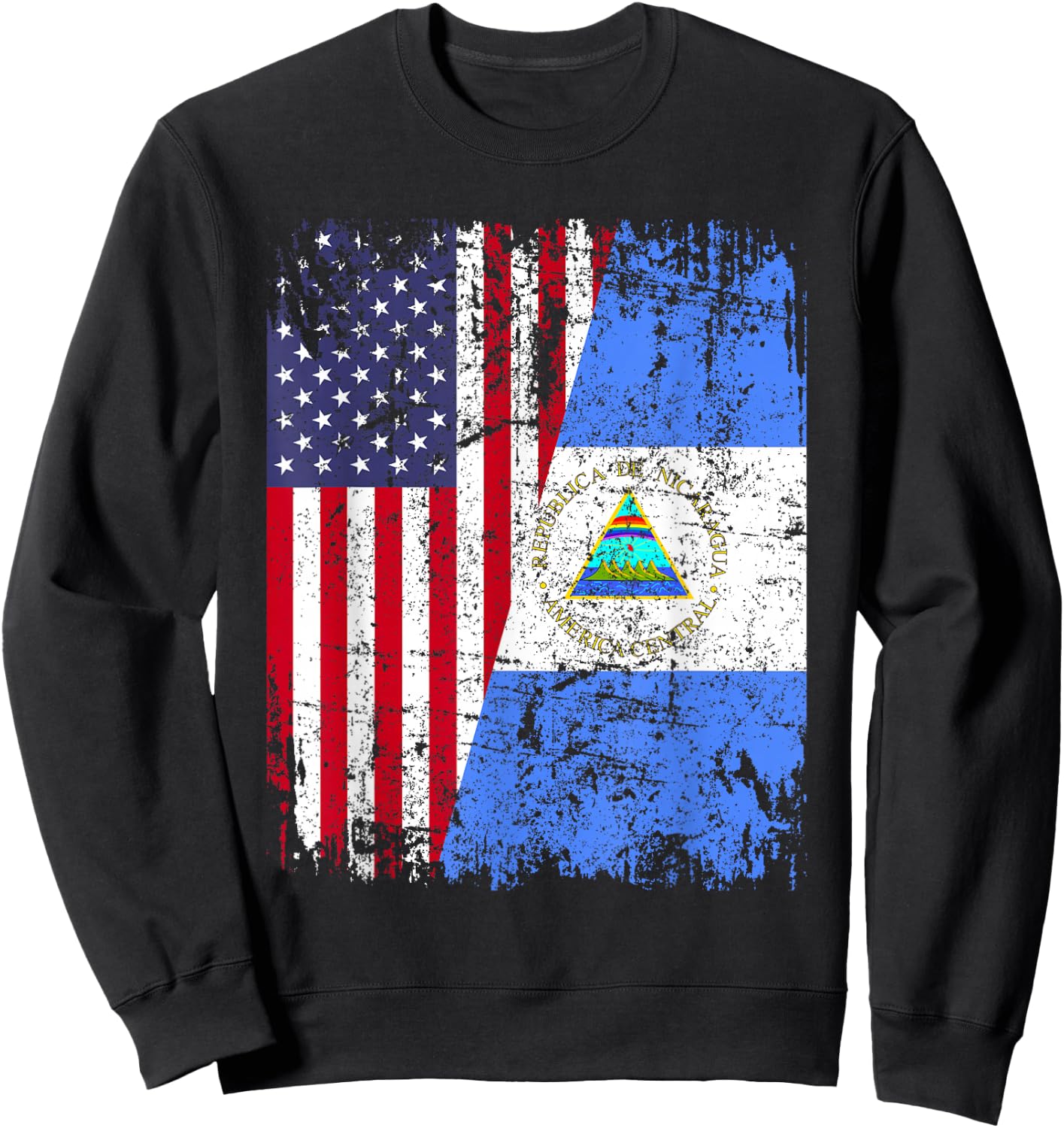 Nicaraguan Roots | Half American Flag | USA Nicaragua Flag Sweatshirt - Sweatshirt | Black