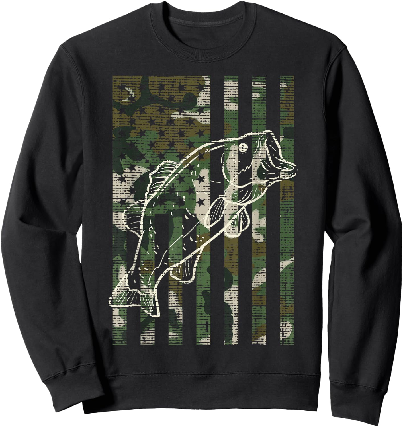 Fishing Camo US Flag Fish Bass Patriot Fisherman Dad Gift Sweatshirt - Sweatshirt | Black