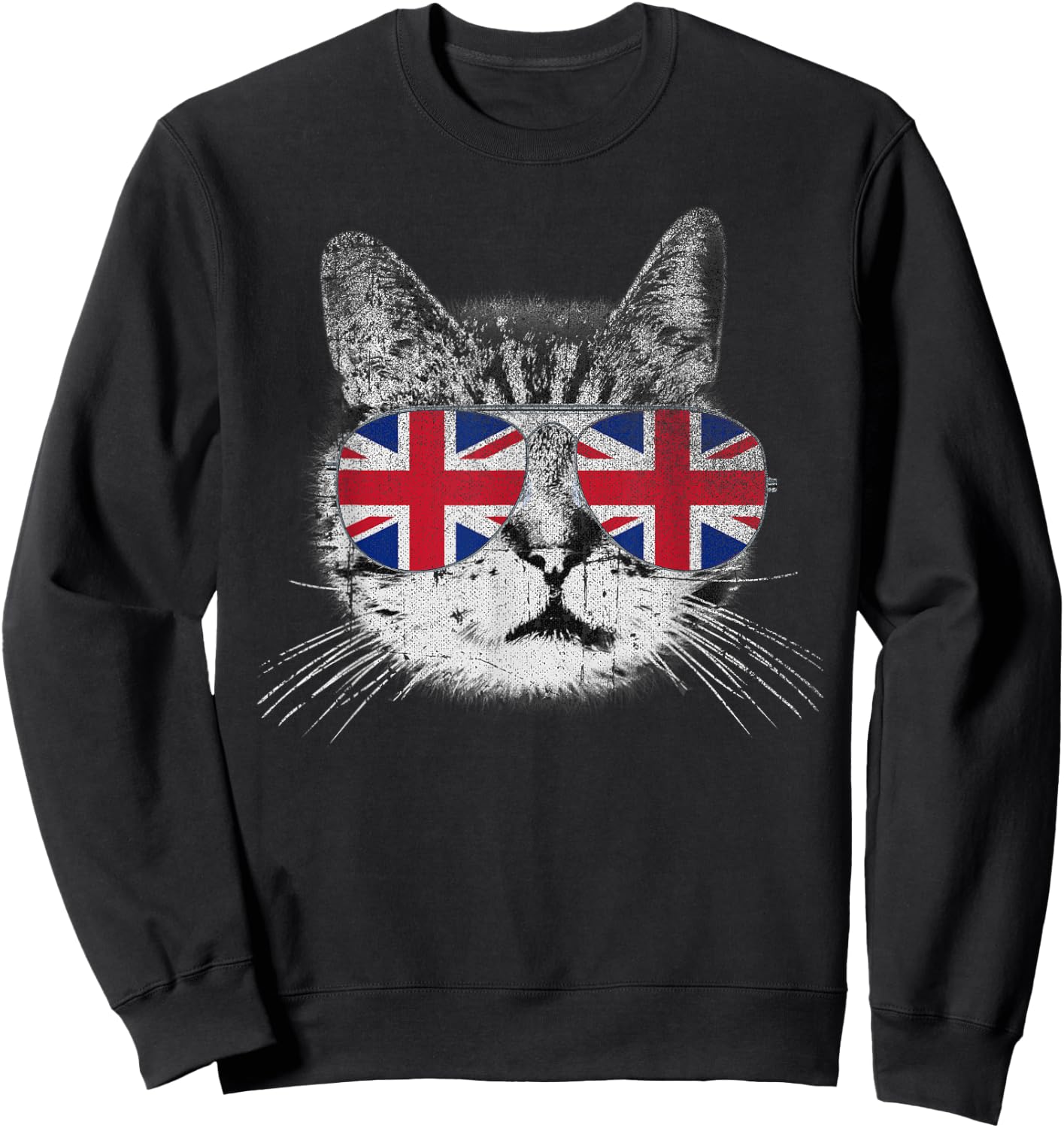 Cat Shirt Union Jack Flag Country Retro England British UK Sweatshirt - Sweatshirt | Black