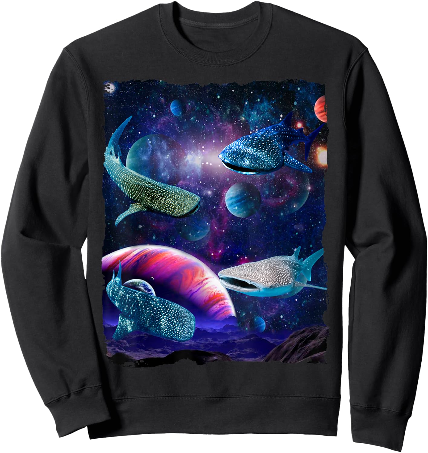 Sharks Universe Space Random Galaxy Fish water Whale Shark Sweatshirt - Sweatshirt | Black