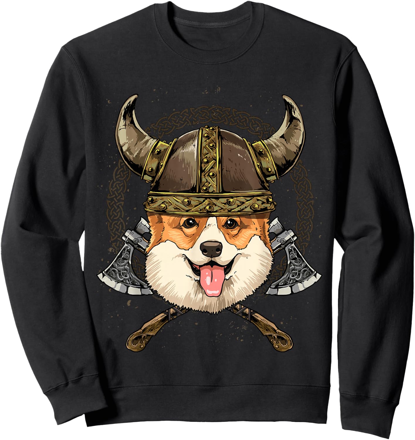 Viking Corgi Dog with Viking Helmet Mjolnir Axes Sweatshirt - Sweatshirt | Black