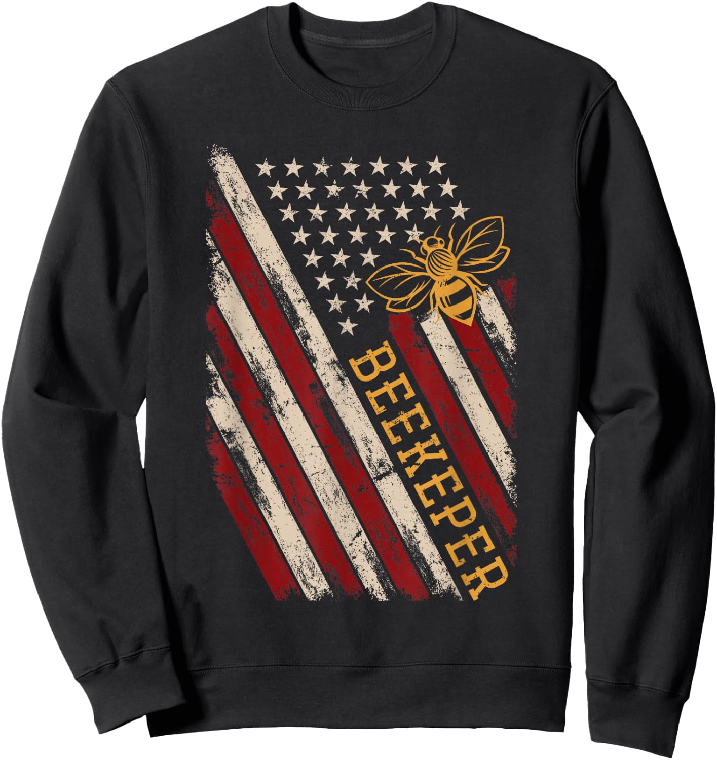Patriotic Bee Whisperer 4th of July Gift USA Flag Beekeeper Sweatshirt - Sweatshirt | Black