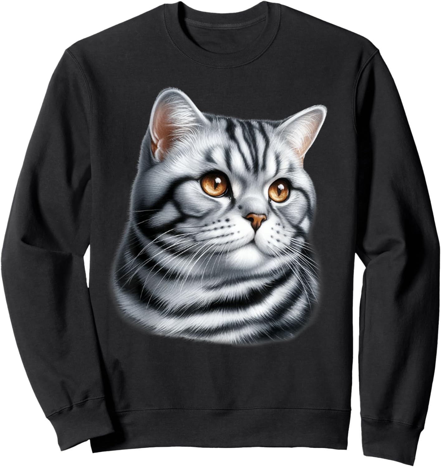 Shorthair Tiger Cat Portrait Sweatshirt - Sweatshirt | Black