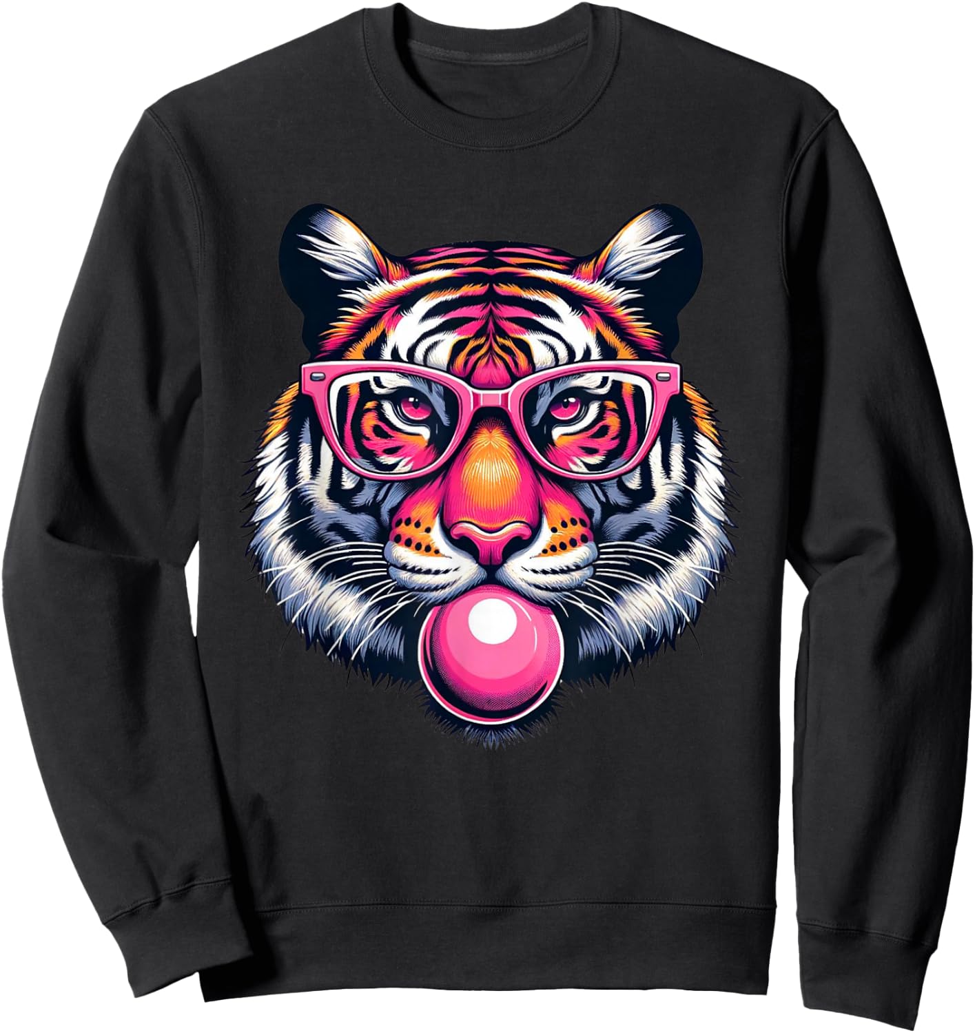 Funny Tiger Wearing Eyeglasses Bubblegum Tiger Lover Sweatshirt - Sweatshirt | Black