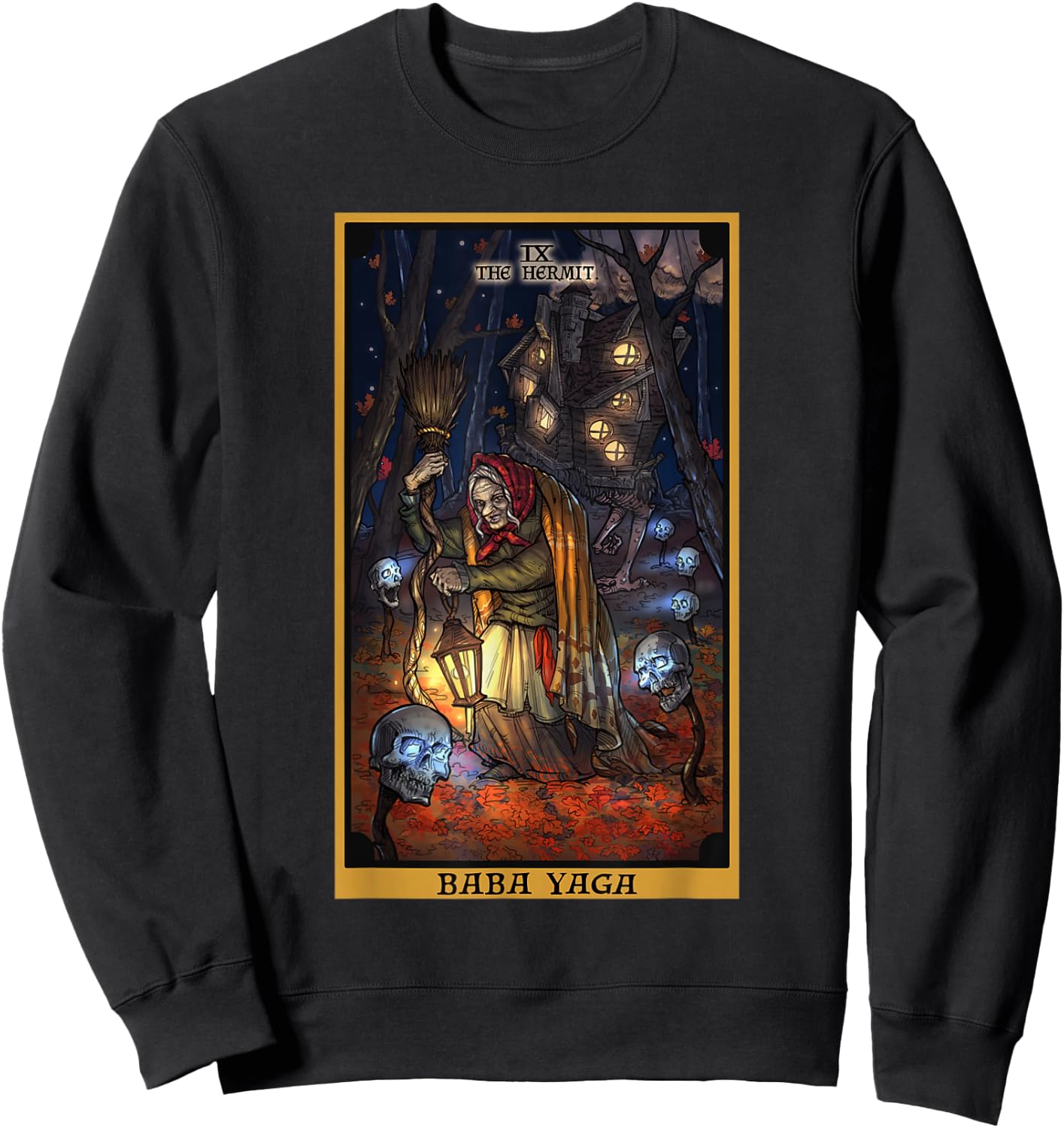 Baba Yaga The Hermit Tarot Card Slavic Mythology Pagan Witch Sweatshirt - Sweatshirt | Black