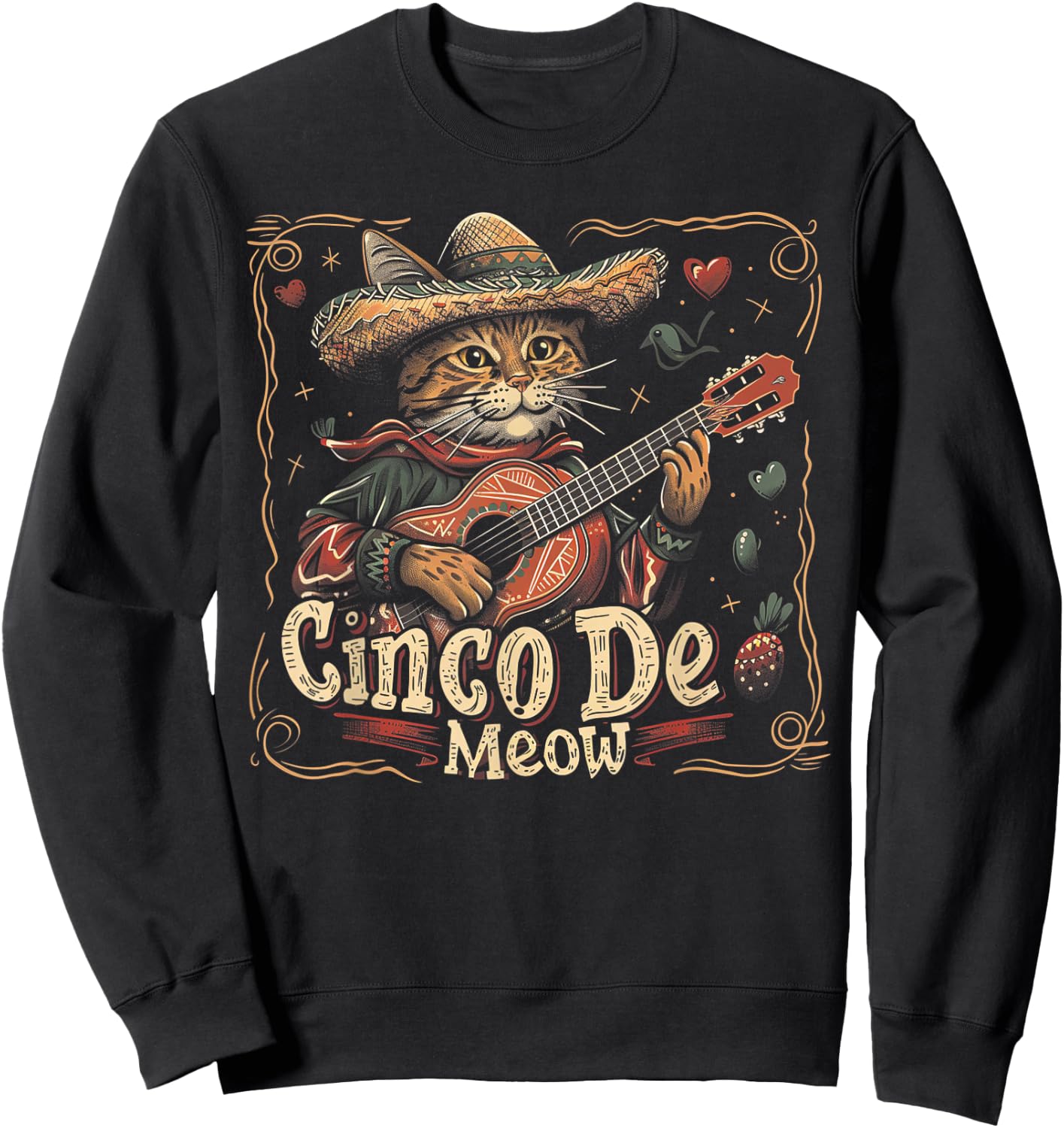Cat - Cinco De Meow Mayo Mexican Fiesta Men Women Boys Girls Sweatshirt - Sweatshirt | Black