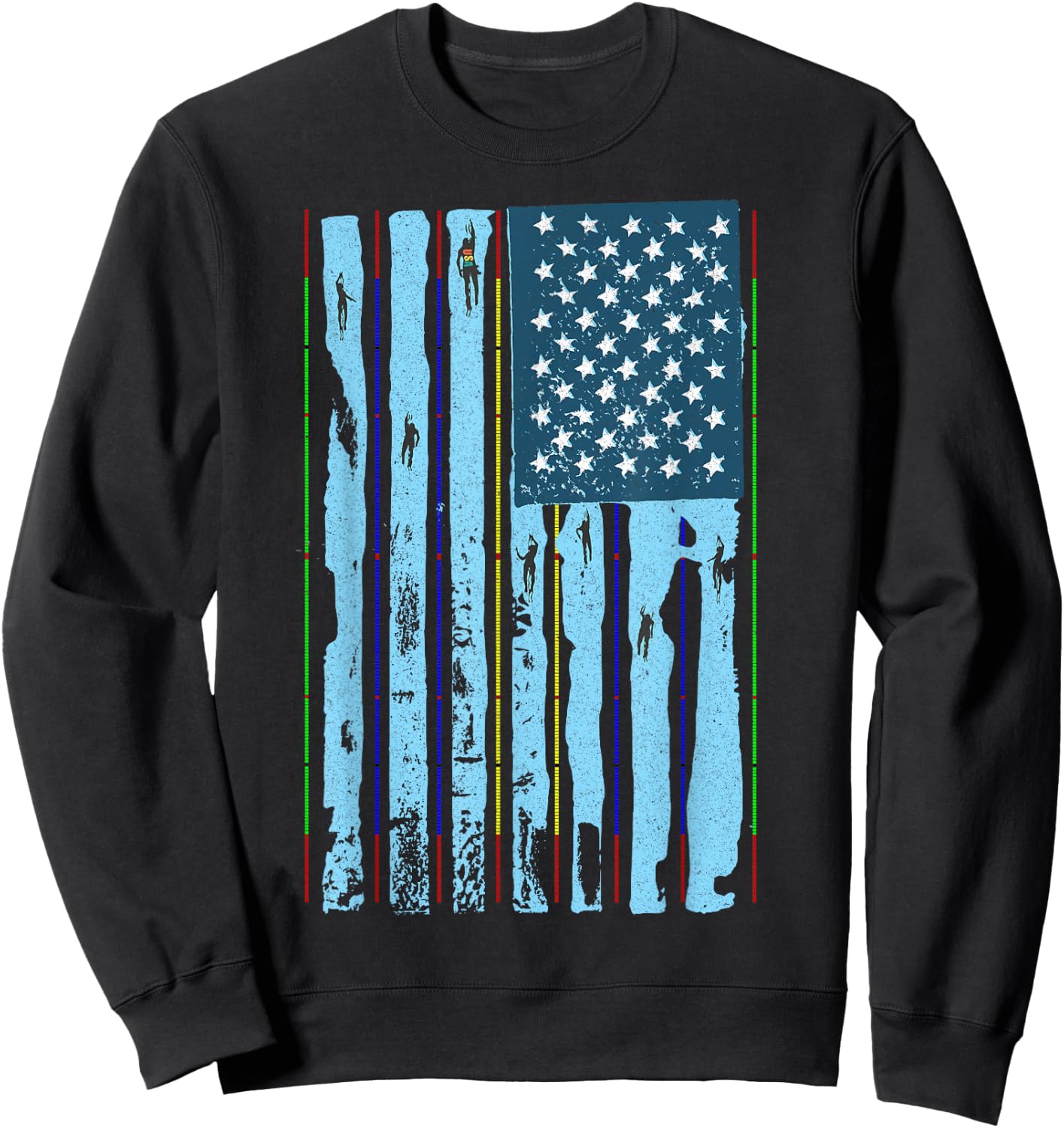American Flag Swimming Pool Meet, Vintage Swim USA Flag Team Sweatshirt - Sweatshirt | Black