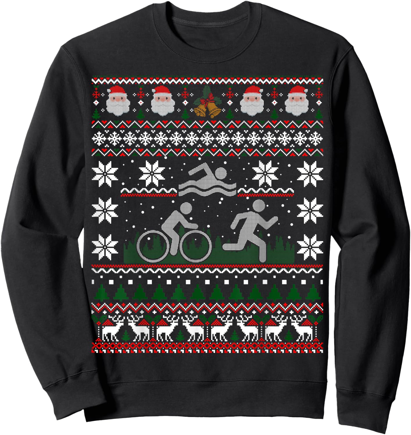 Triathlon Ugly Christmas Sweater Swim Bike Run Funny Sweatshirt - Sweatshirt | Black