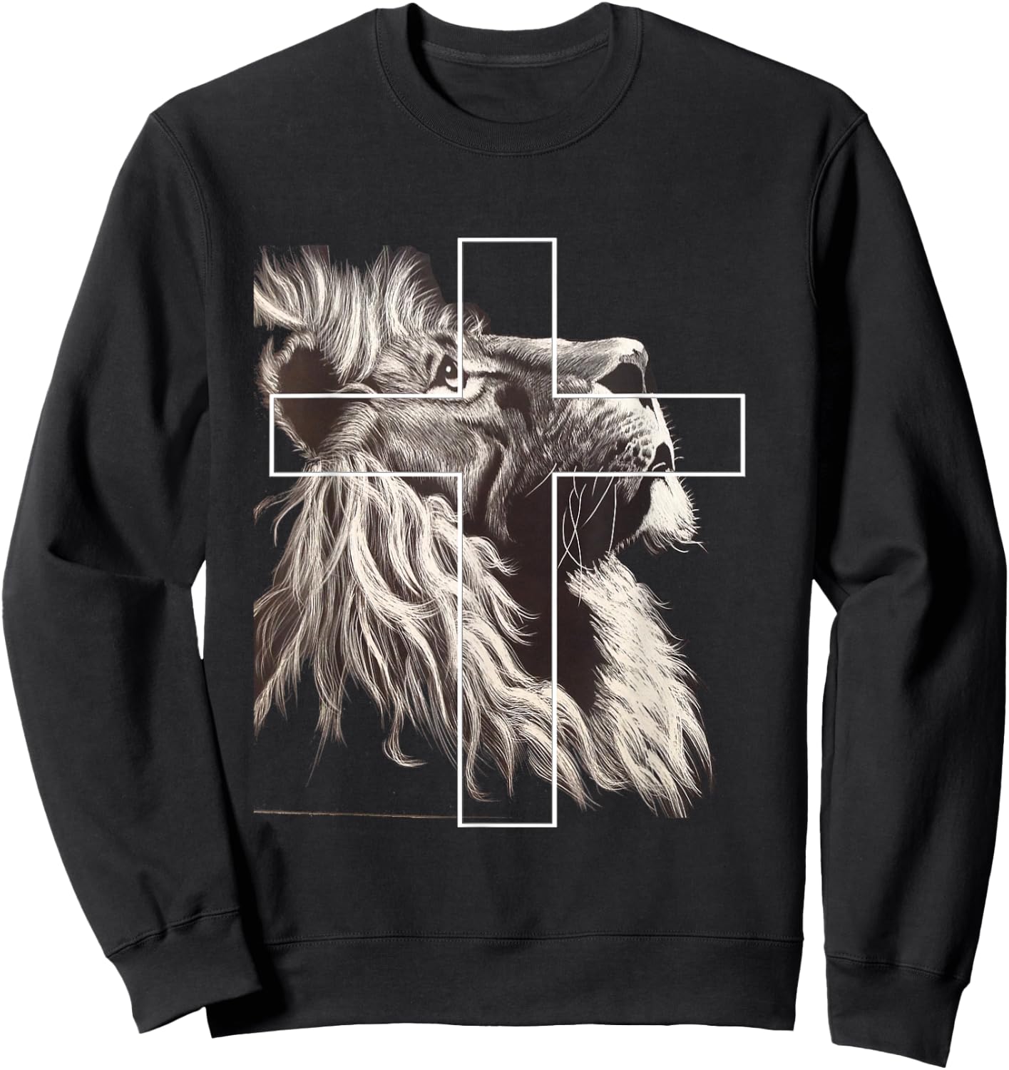 Jesus Lion of Judah Christian Cross Sweatshirt - Sweatshirt | Black