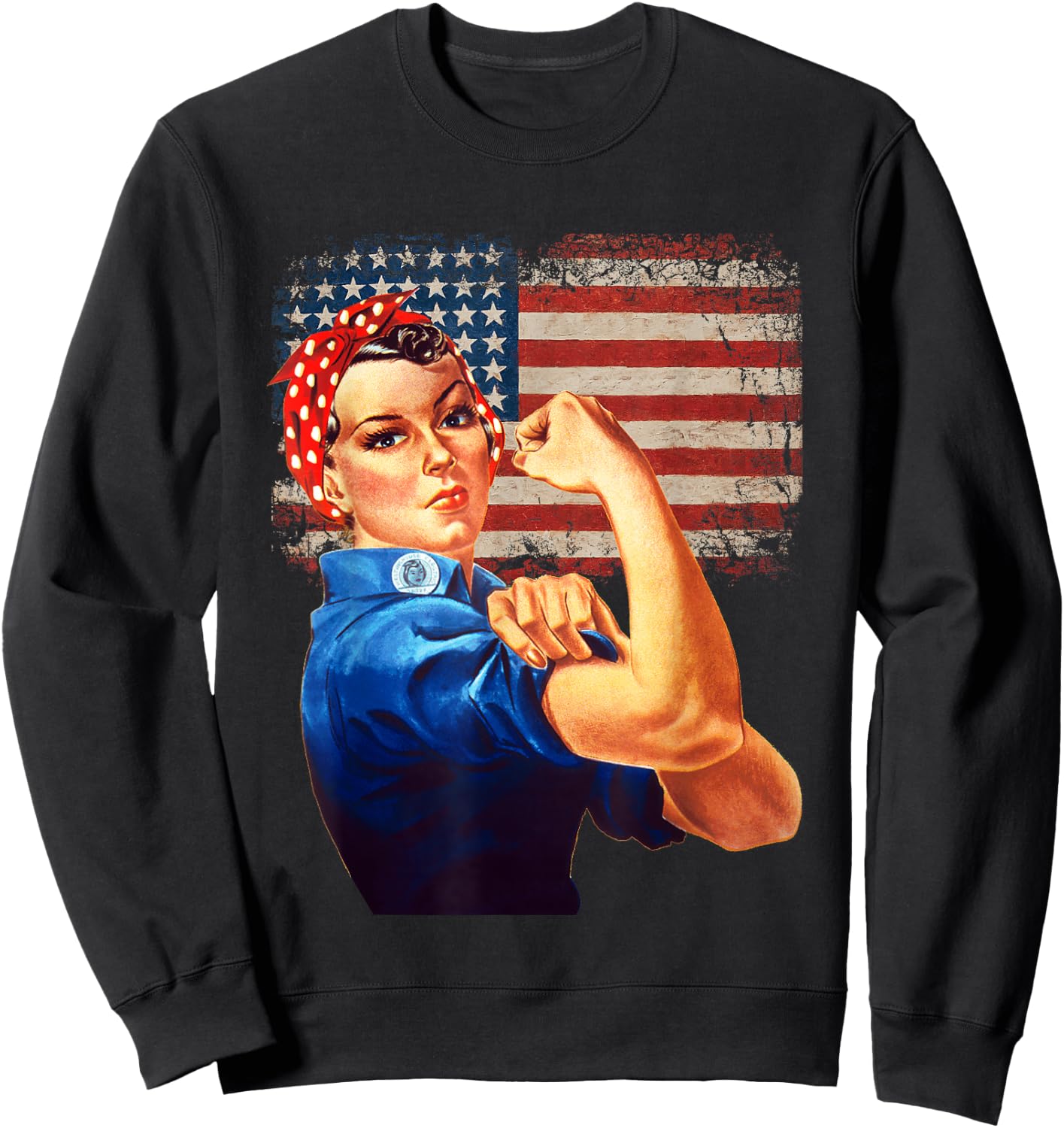 Rosie The Riveter American Flag Rosie The Riveter Sweatshirt - Sweatshirt | Black
