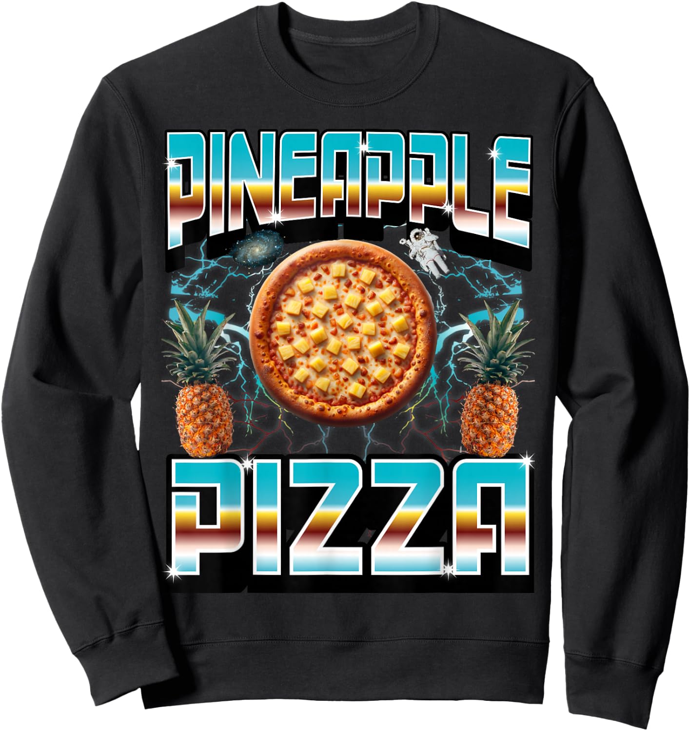 Bootleg Rap Aesthetic Pineapple Pizza Meme Funny 1990s Weird Sweatshirt - Sweatshirt | Black