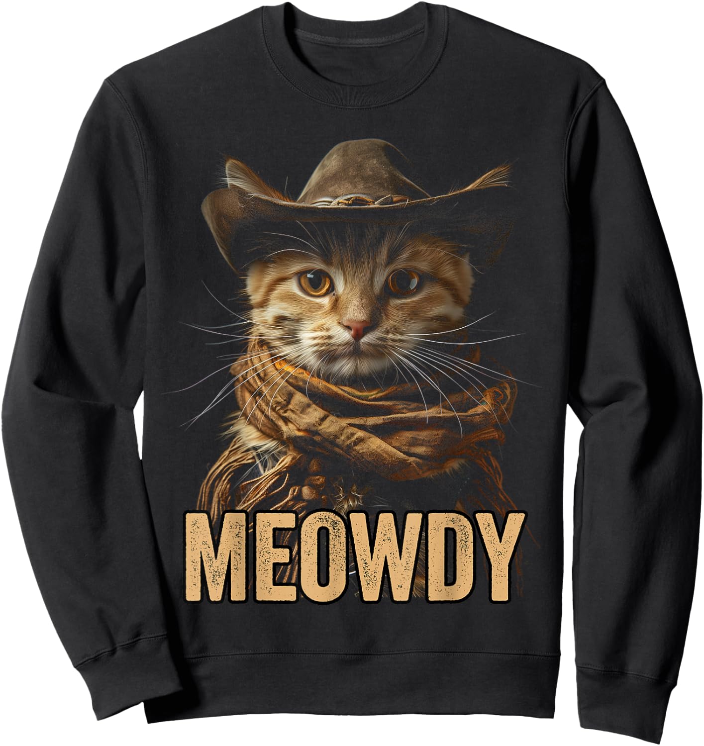 Meowdy Cat Shirt Meowdy Cowboy Cat Country Western Funny Cat Sweatshirt - Sweatshirt | Black
