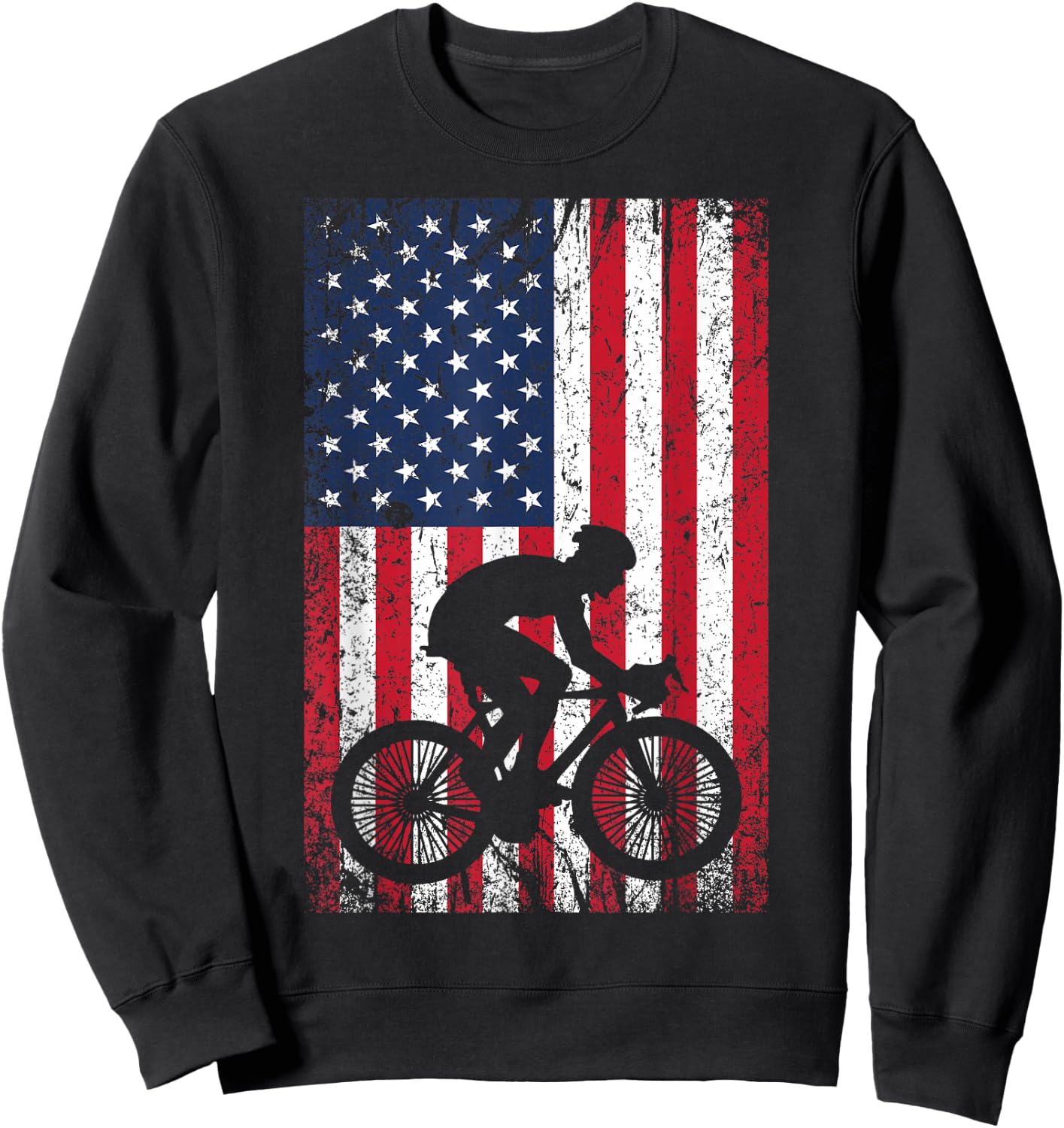 American Flag Mountain Bike 4th of July Patriotic Biking Sweatshirt - Sweatshirt | Black