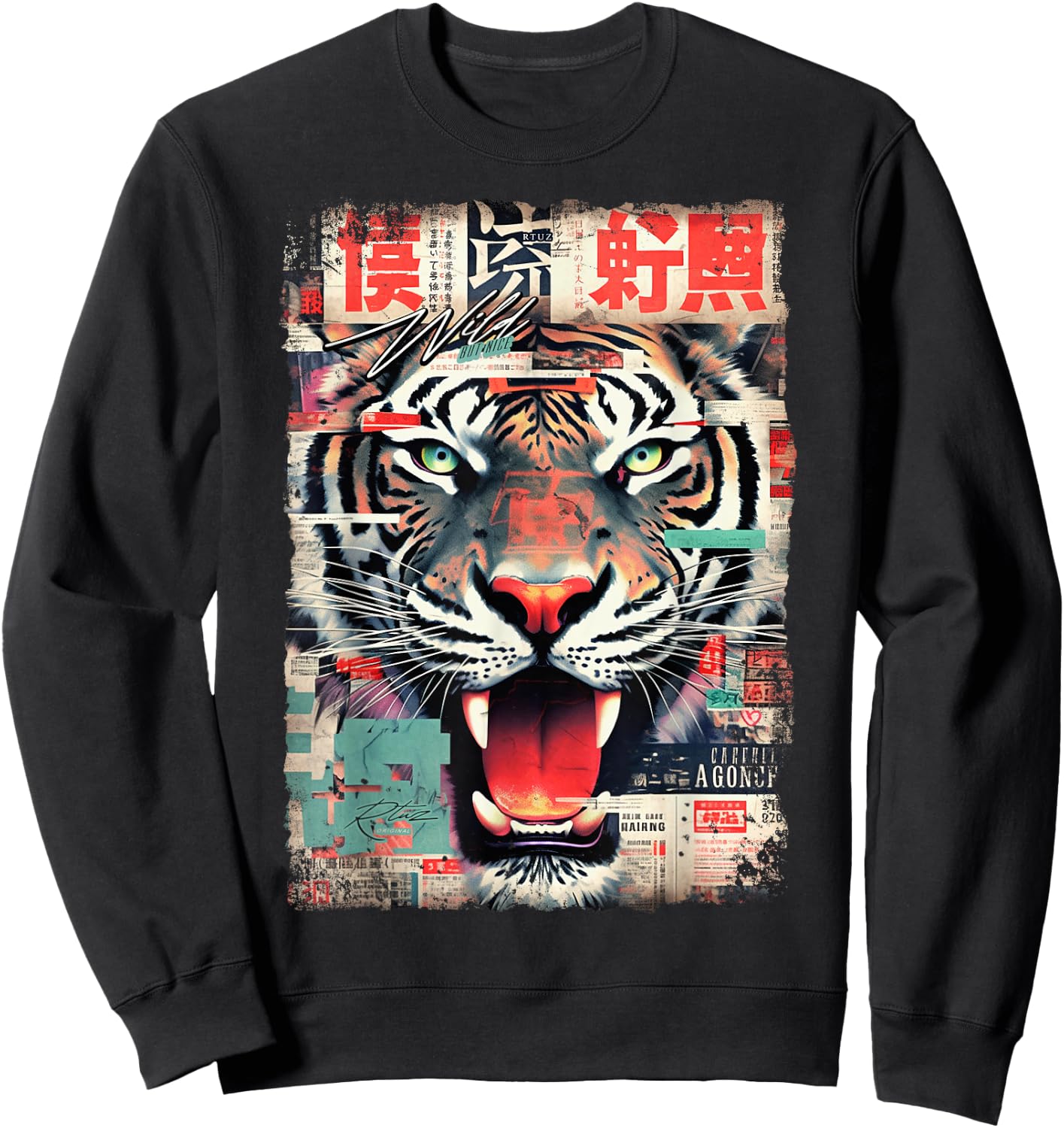 Hip Hop Y2K Vintage Hipster Edgy Urban Streetwear Tiger Sweatshirt - Sweatshirt | Black
