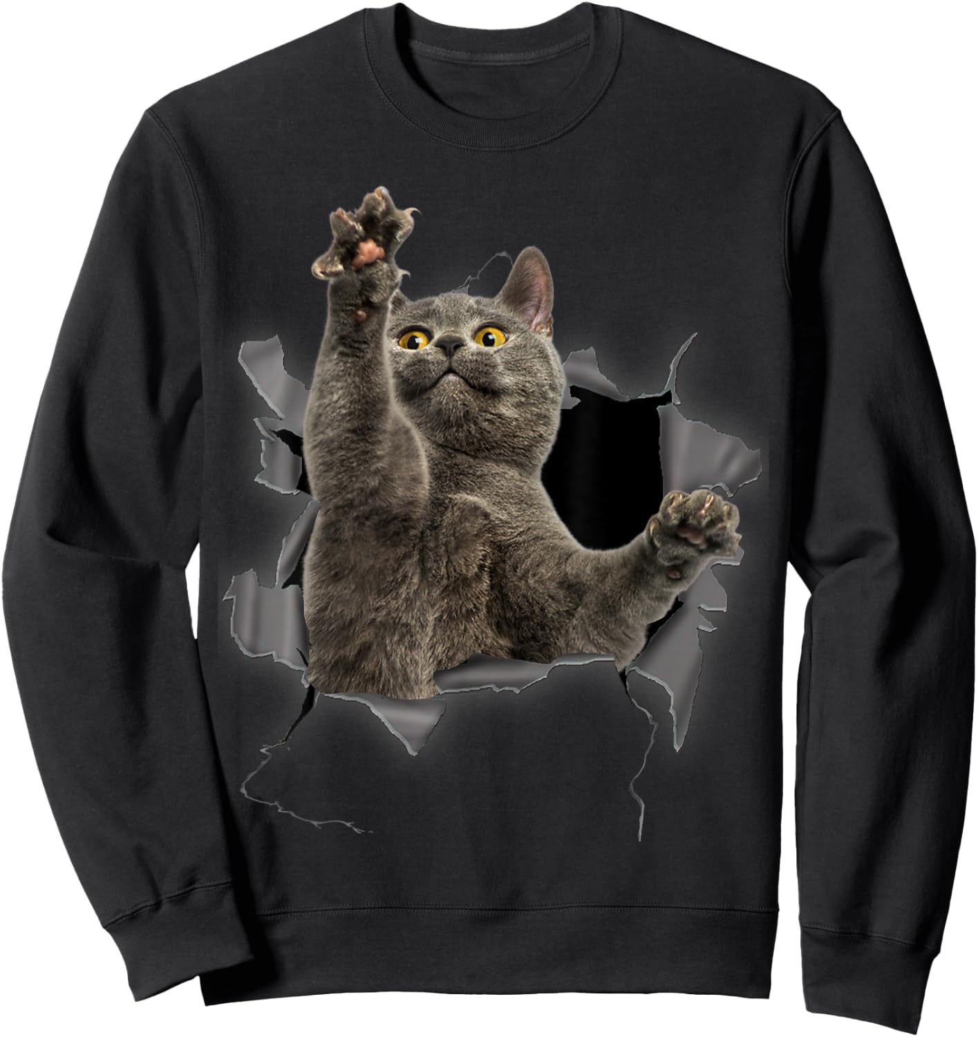 Grey Cat Torn Cloth Funny Gifts Cat Dad, Cat Mom, Cat Lover Sweatshirt - Sweatshirt | Black