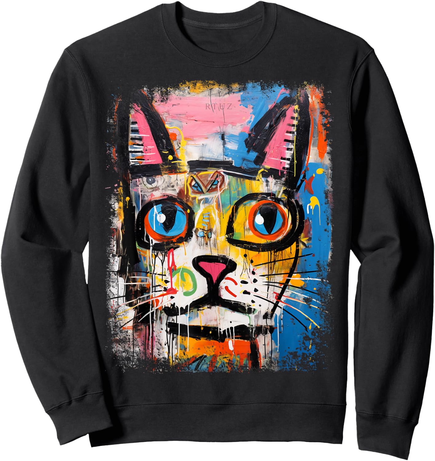 RTUZ Cat Hip Hop Y2K Vintage Retro Hipster Edgy Streetwear -Adults Black Sweatshirt - Sweatshirt | Black