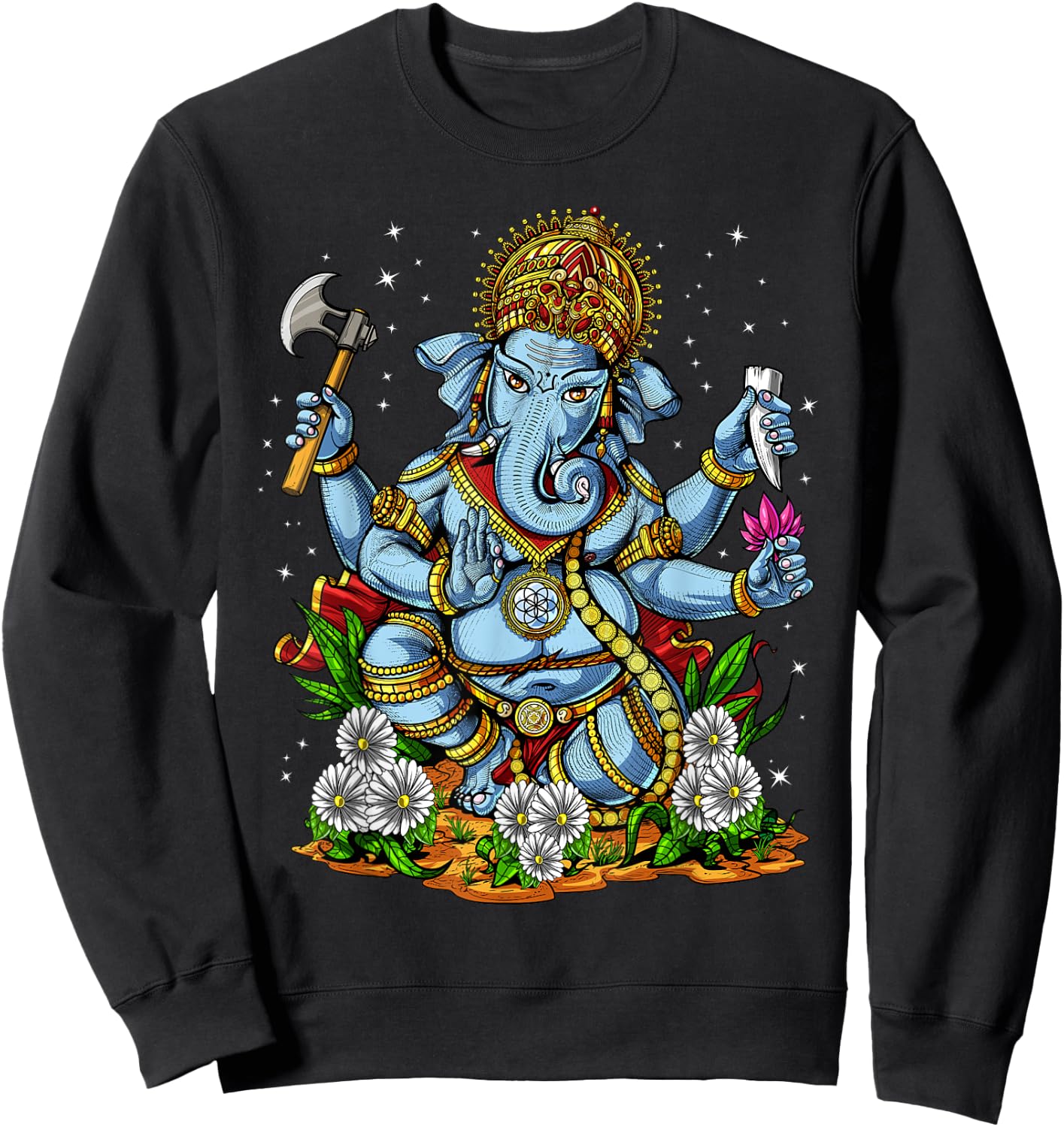 Ganesha Hindu God Elephant Spiritual Yoga Meditation Sweatshirt - Sweatshirt | Black