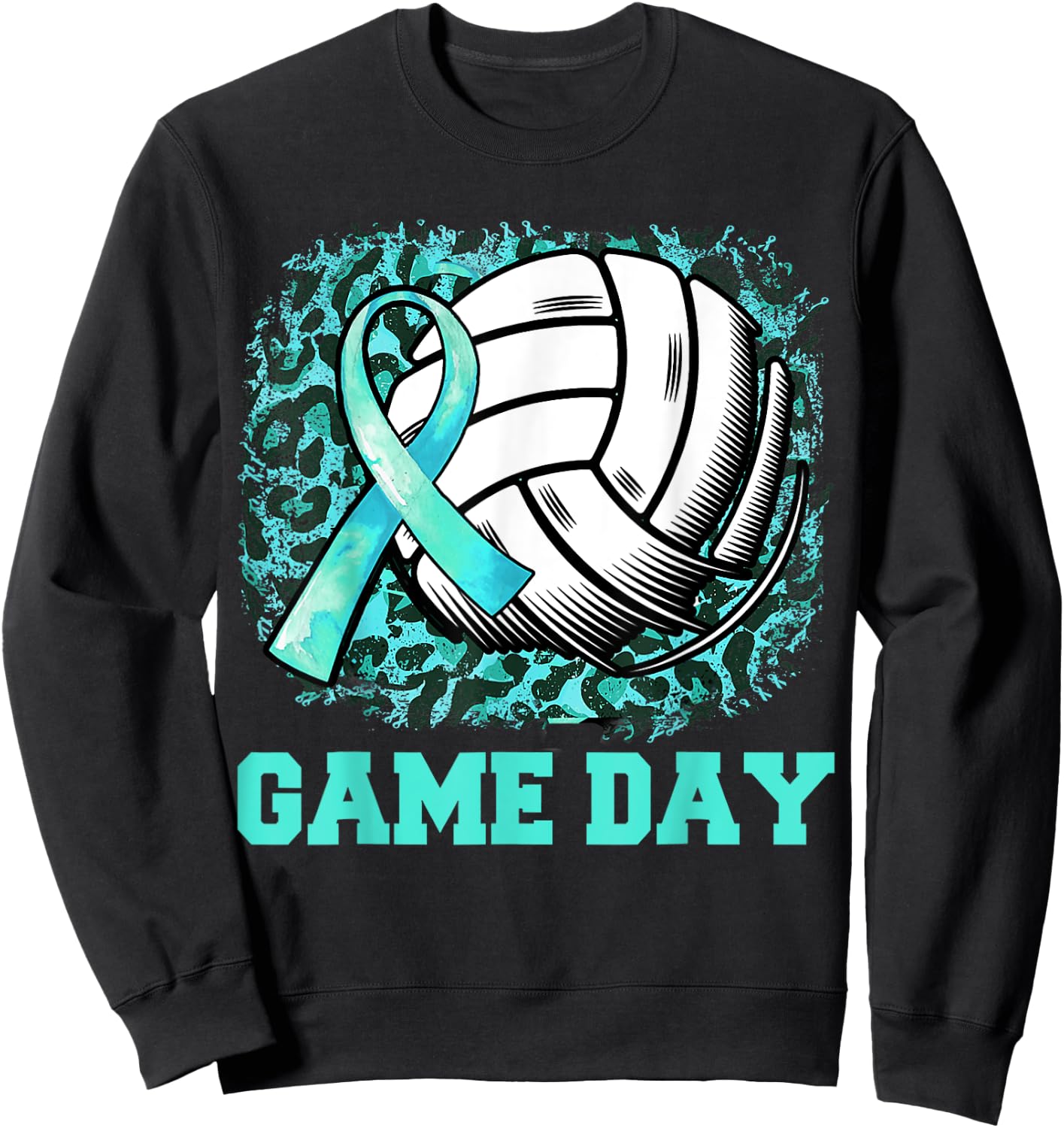 Game Day Cervical Cancer Awareness Ribbon Teal Volleyball Sweatshirt - Sweatshirt | Black