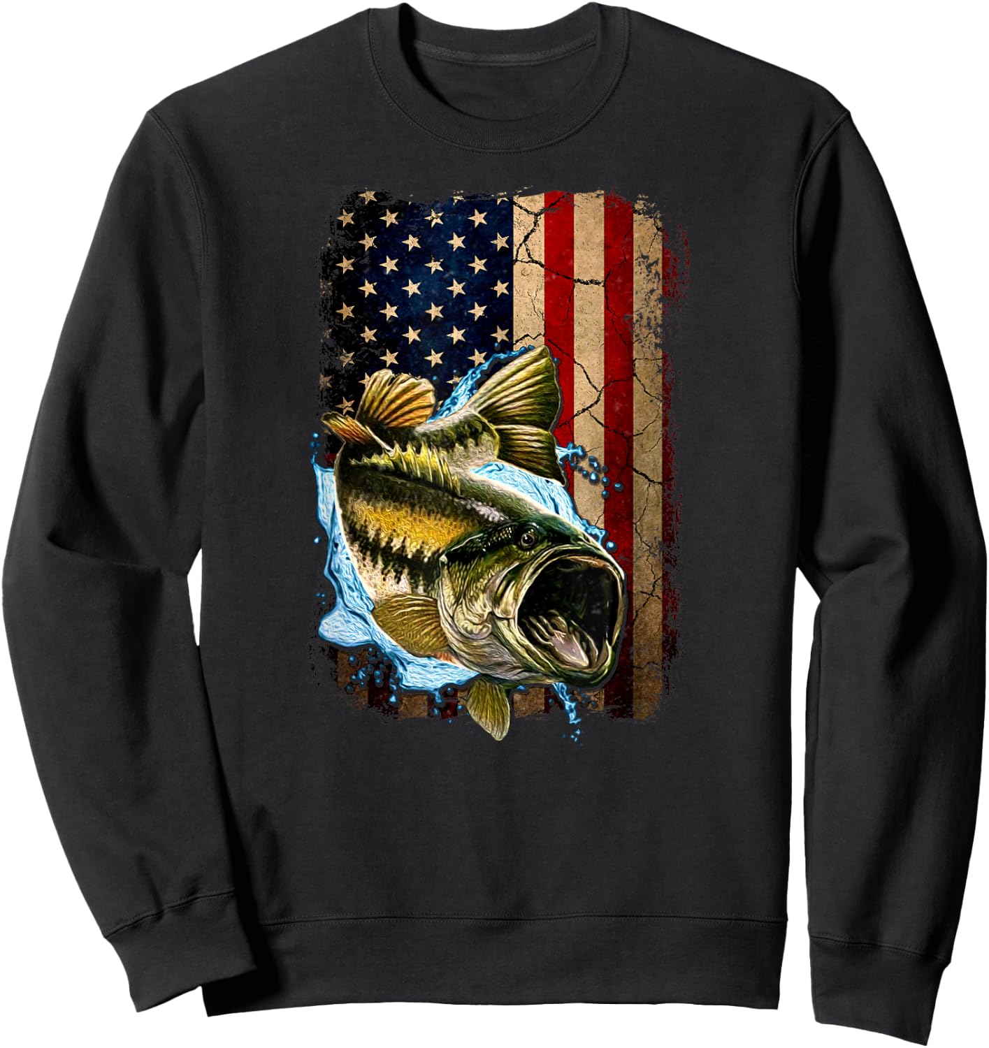 American Flag Bass Fishing For Fisherman Fish Fishing Sweatshirt - Sweatshirt | Black