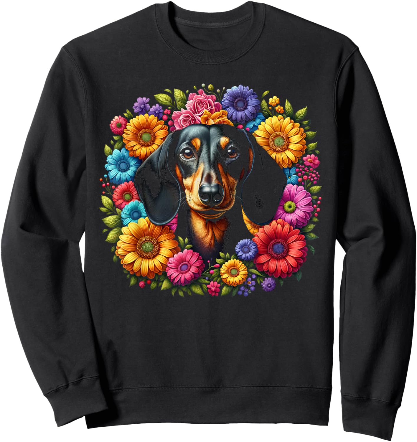 Cute Dachshund with Colourful Flowers Sweatshirt - Sweatshirt | Black