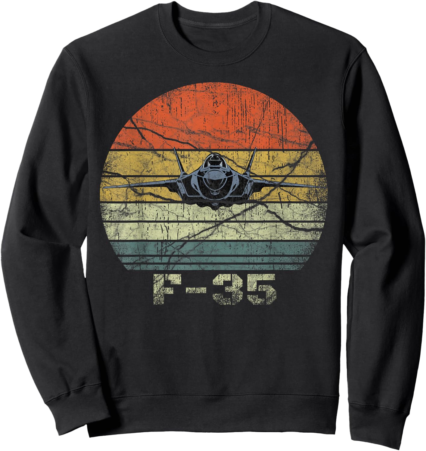 Distressed F-35 Fighter Jet Military Airplane Sweatshirt - Sweatshirt | Black