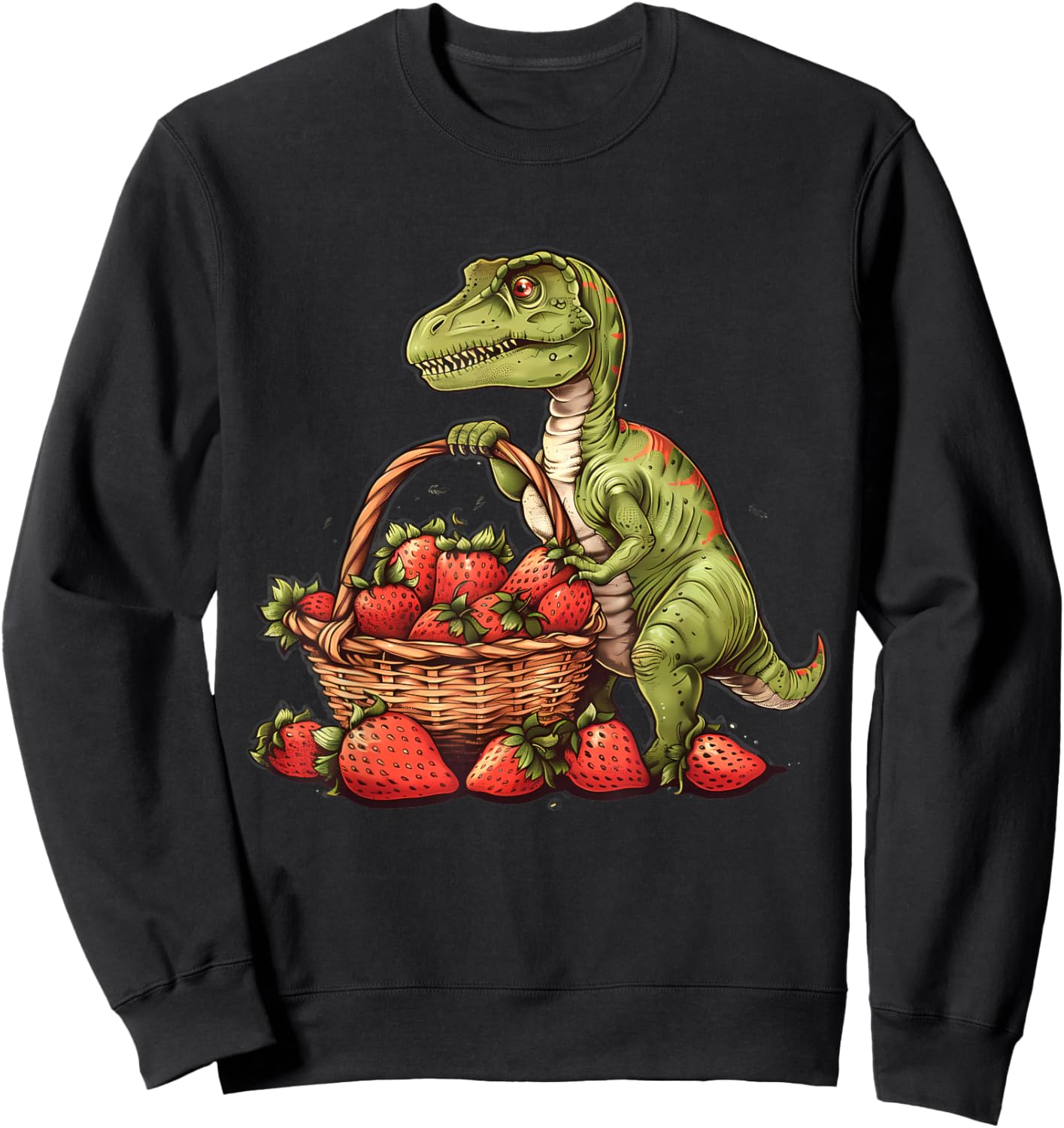 Strawberry Dinosaur Artwork Funny Dino Strawberry Fruit Sweatshirt - Sweatshirt | Black
