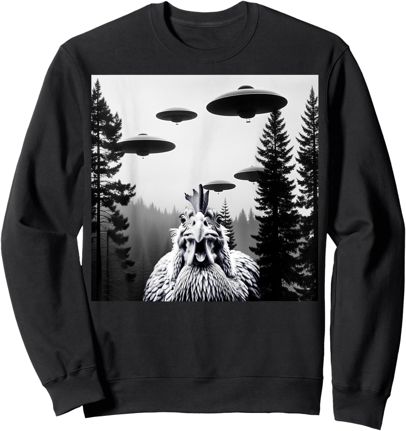 Funny Chicken With Alien UFO Spaceship. Chicken And Alien Sweatshirt - Sweatshirt | Black