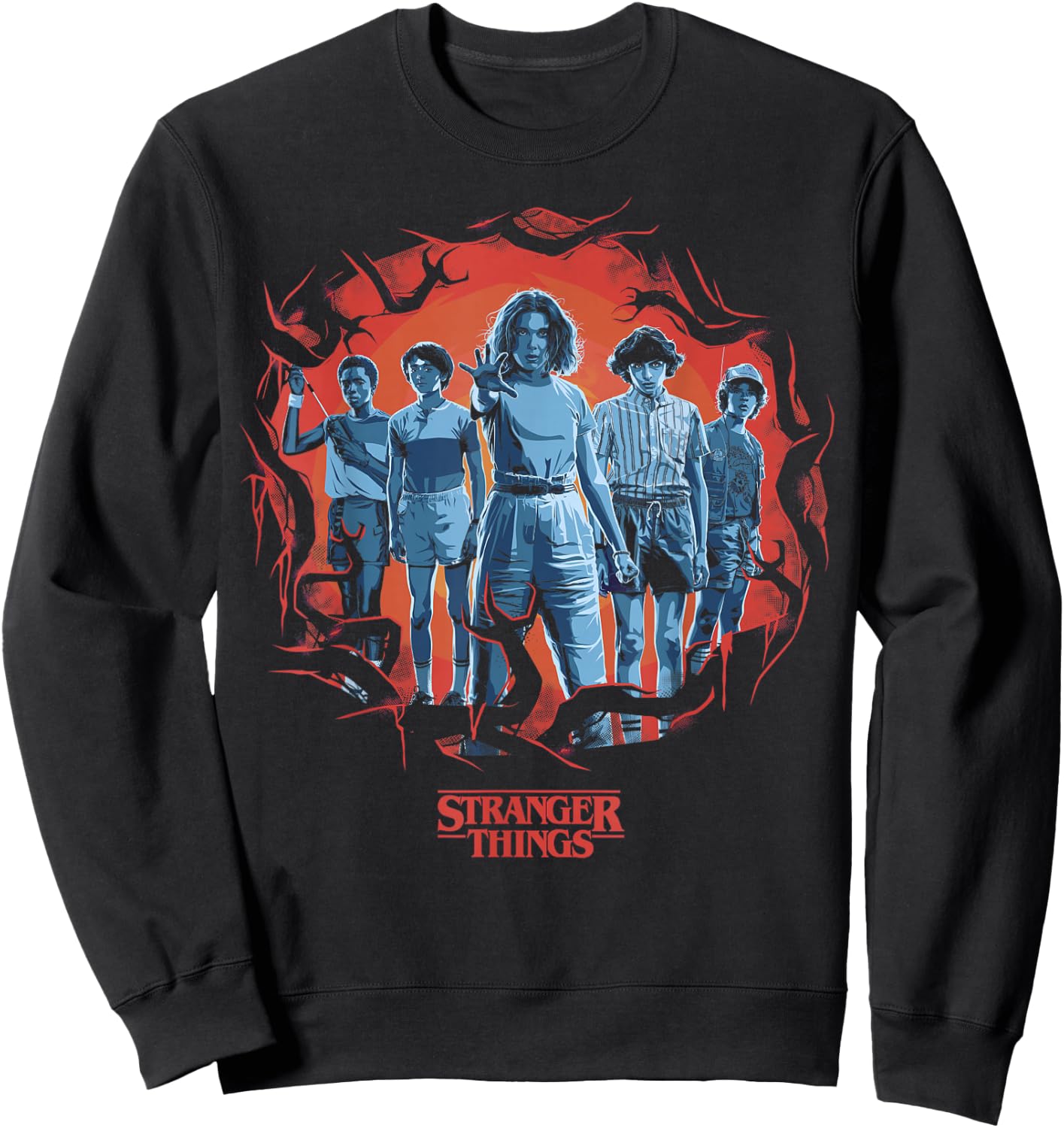 Stranger Things Group Shot Demogorgon Framed Short Sleeve Sweatshirt - Sweatshirt | Black