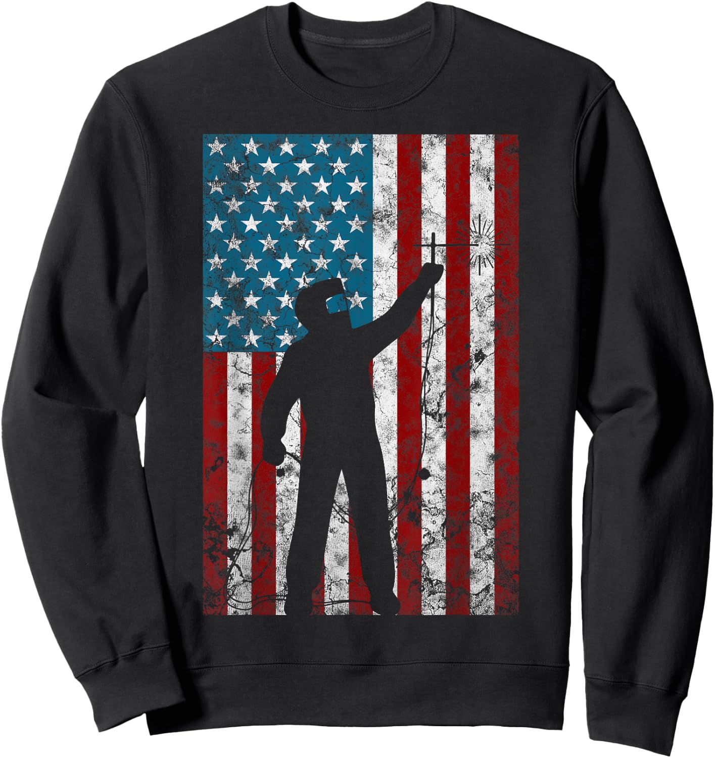 Vintage Welding Distressed Patriotic Welder American Flag Women Men Sweatshirt - Sweatshirt | Black