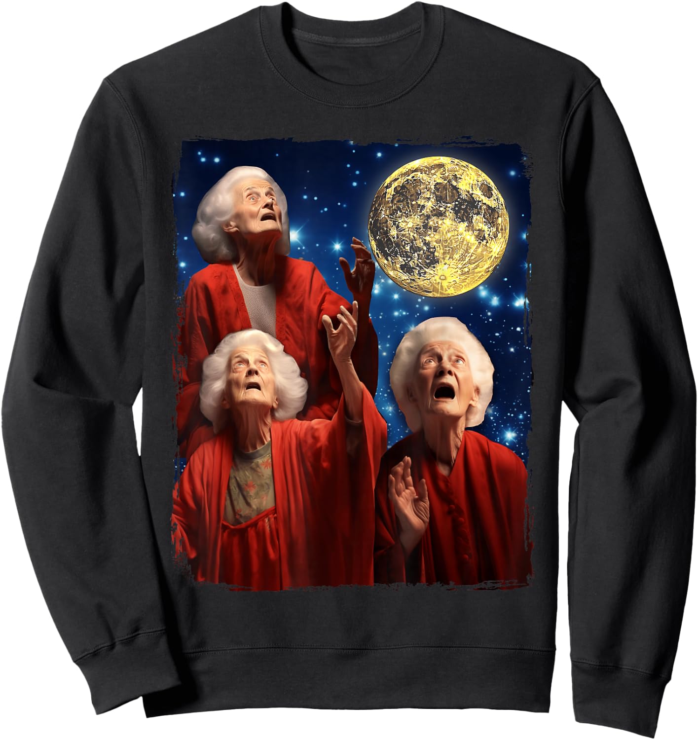 Grandma Howling At Moon Three Granny Moon Sweatshirt - Sweatshirt | Black