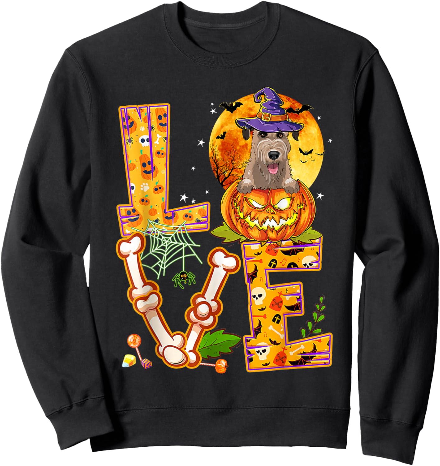 Love Irish Wolfhound Witch Pumpkin Scary Halloween Dog Sweatshirt - Sweatshirt | Black