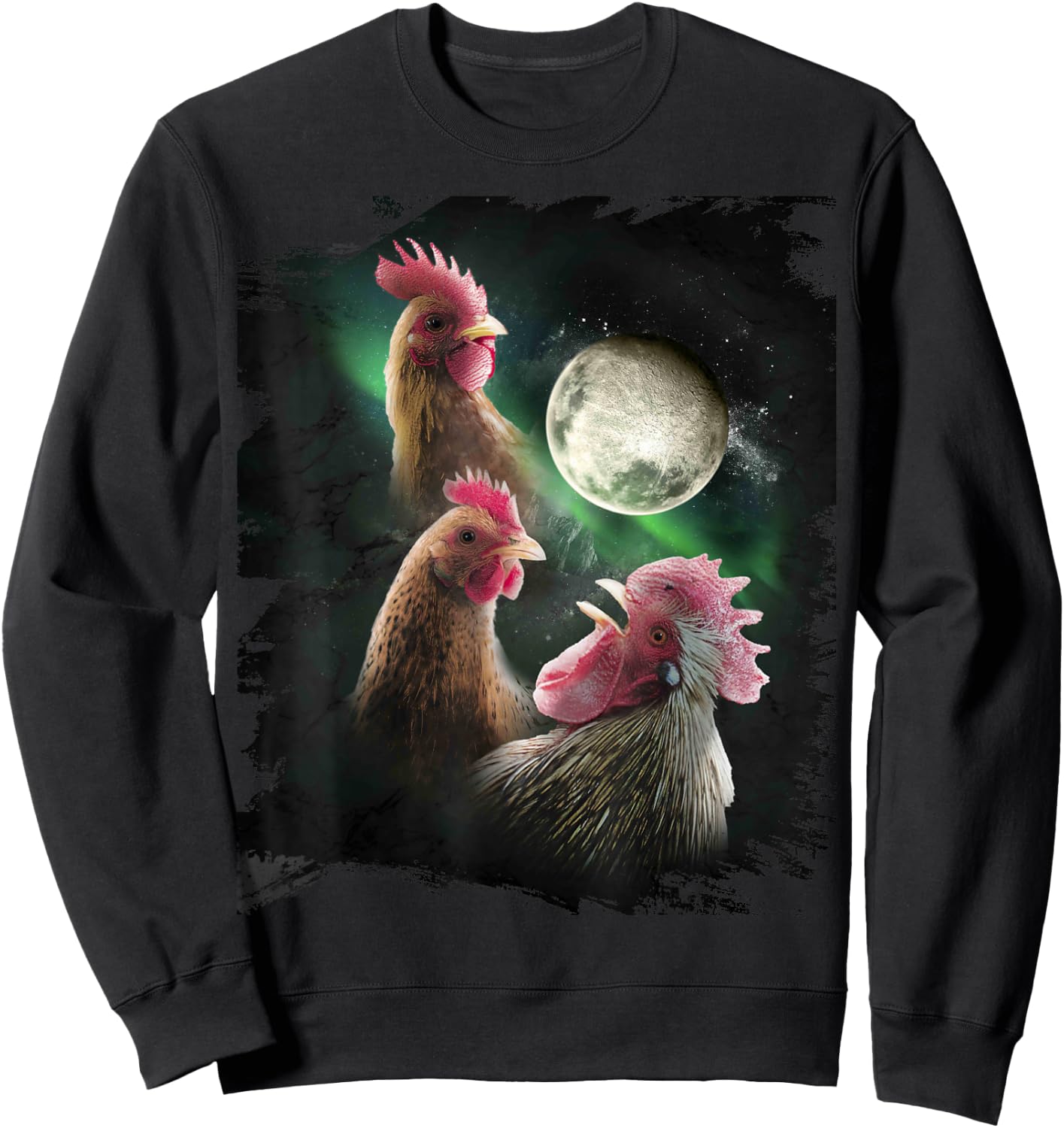 3 Chicken Moon Wolf Chickens Howling Wolves Sweatshirt - Sweatshirt | Black