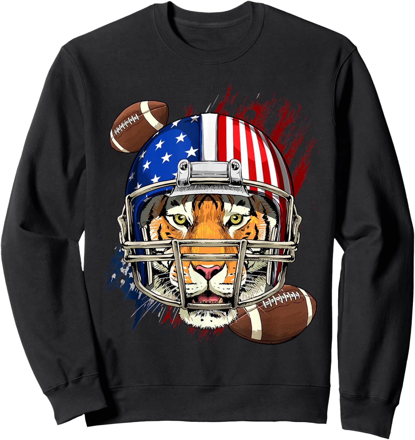 Tiger American Football Tiger Lovers USA Flag Sweatshirt - Sweatshirt | Black