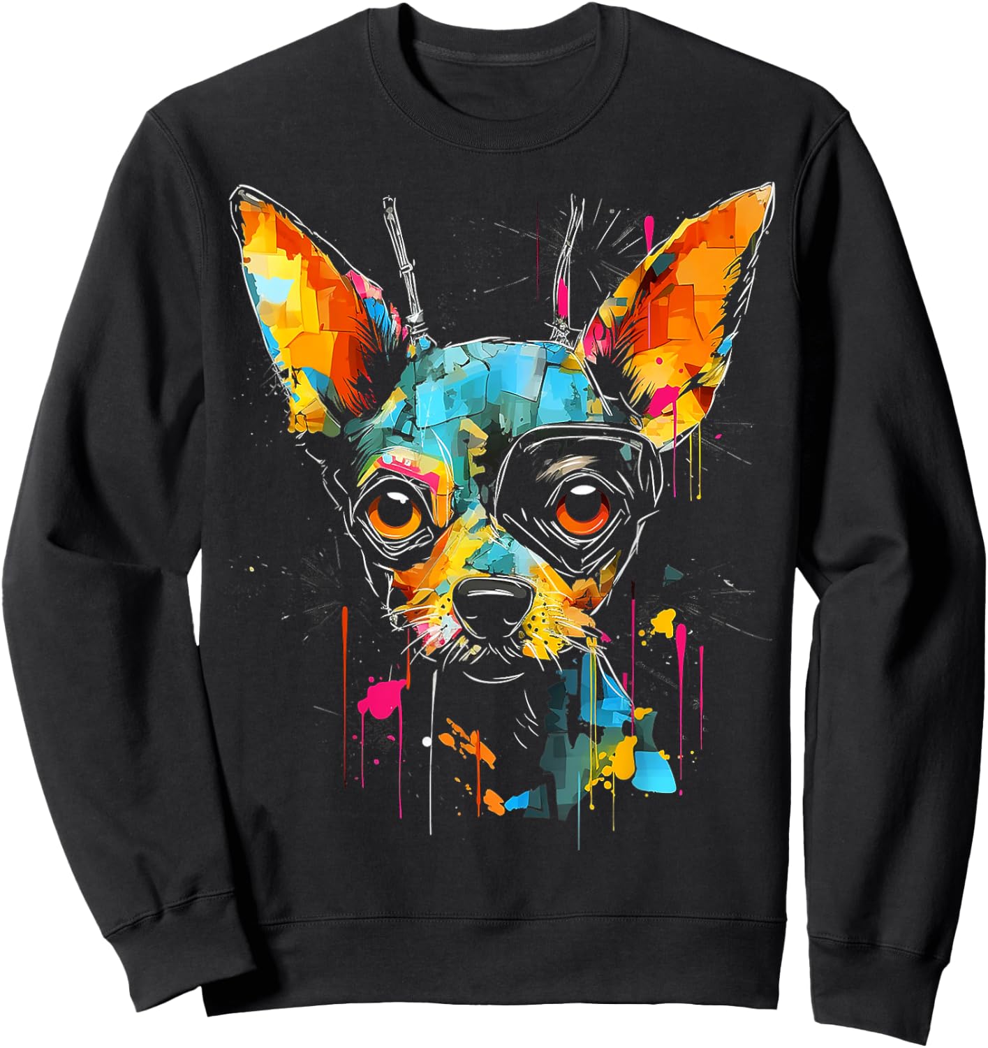 Chihuahua Art Colorful Animal Painting Pet Graphic Dog Men Women Kids Sweatshirt - Sweatshirt | Black